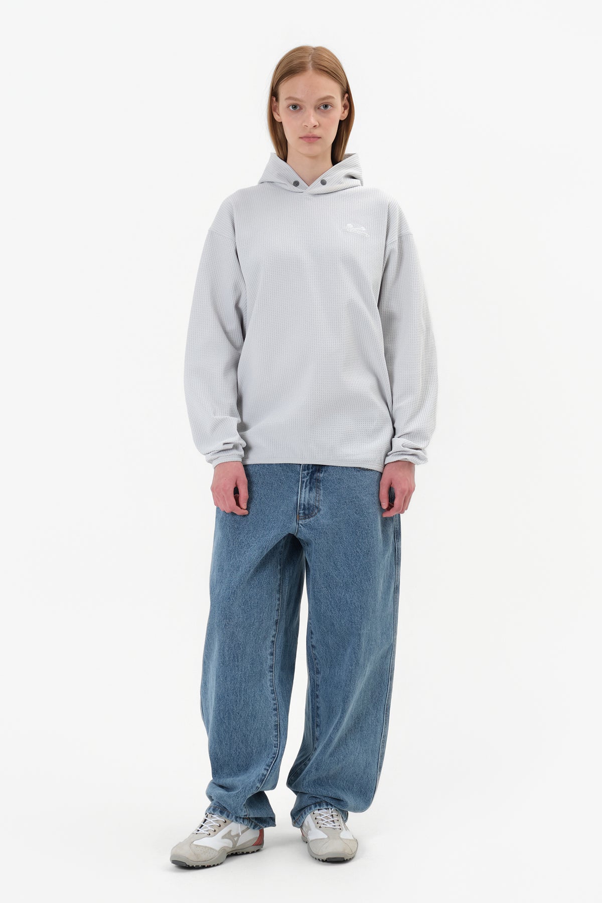 LIGHT WEIGHT WAFFLE HOODIE MIST GREY