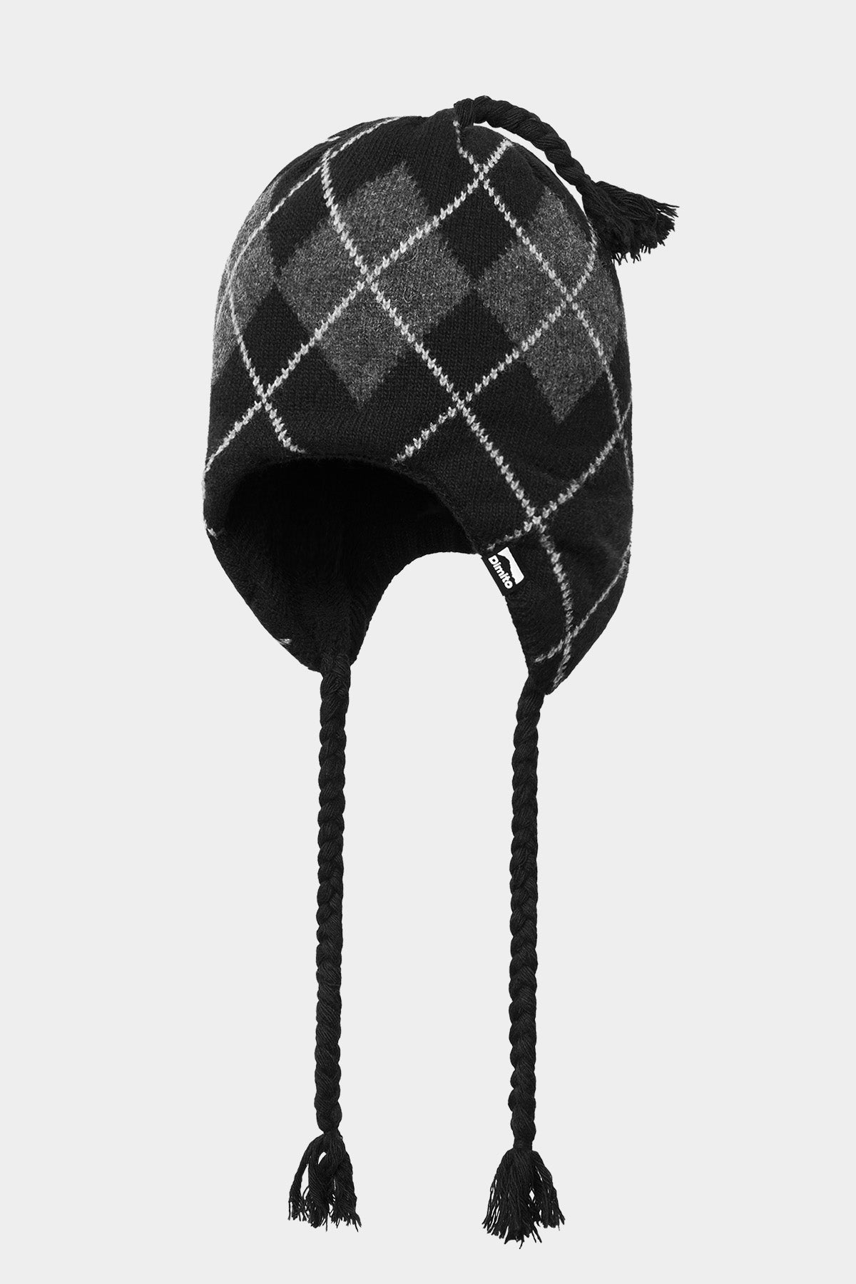 BASIC ARGYLE EAR FLAP BEANIE BLACK