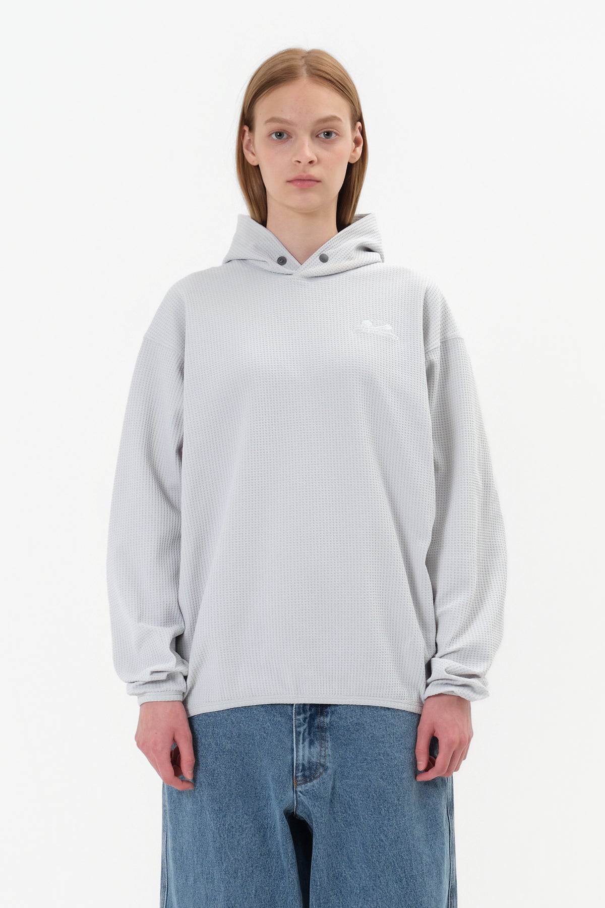 LIGHT WEIGHT WAFFLE HOODIE MIST GREY