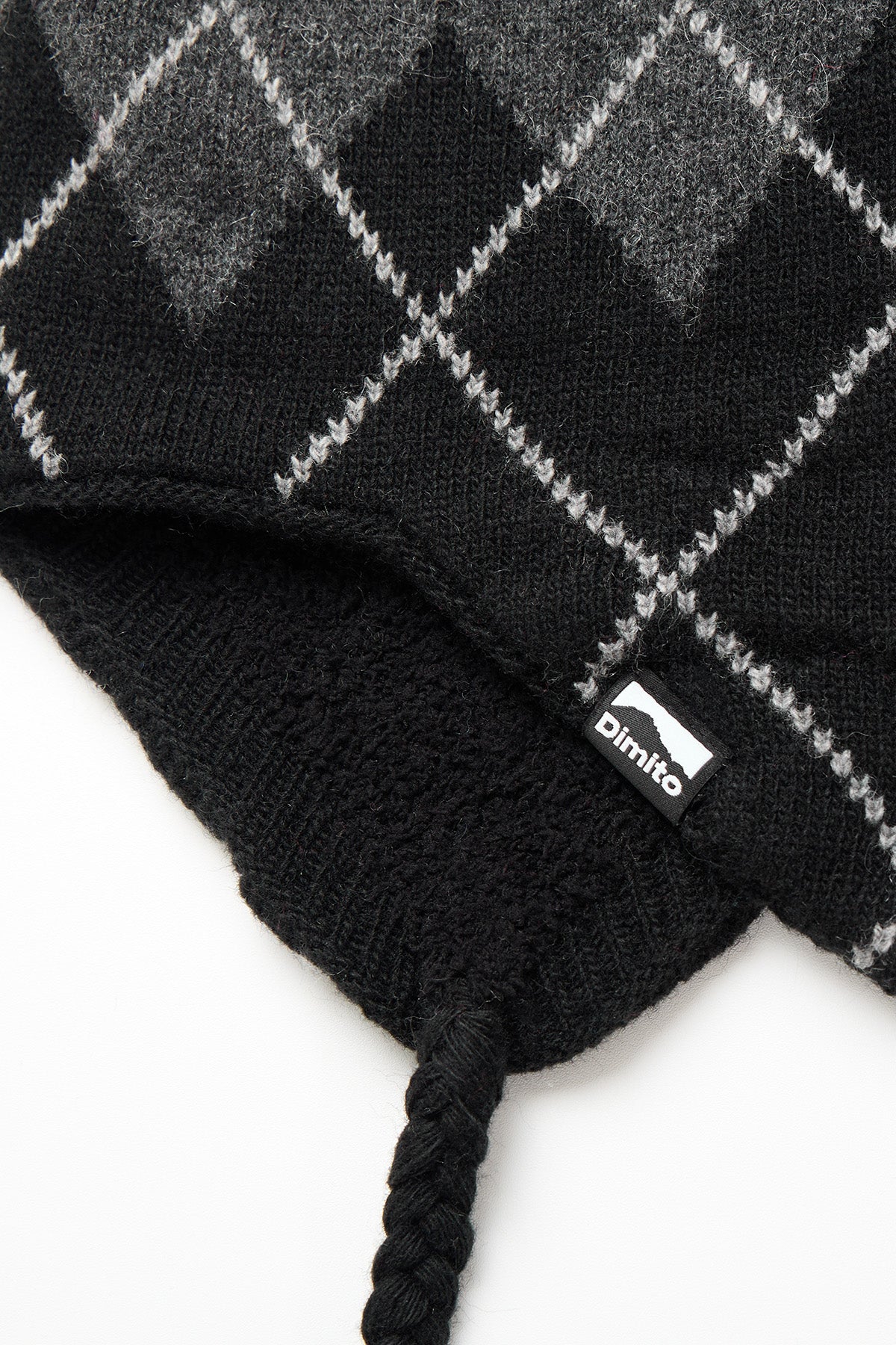 BASIC ARGYLE EAR FLAP BEANIE BLACK
