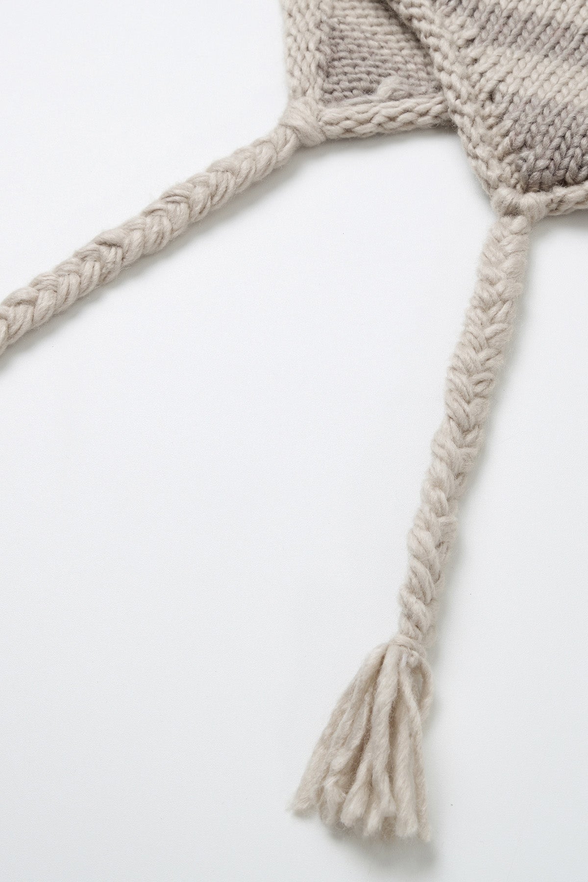 CROCHET STRIPE EAR FLAP BEANIE GREY