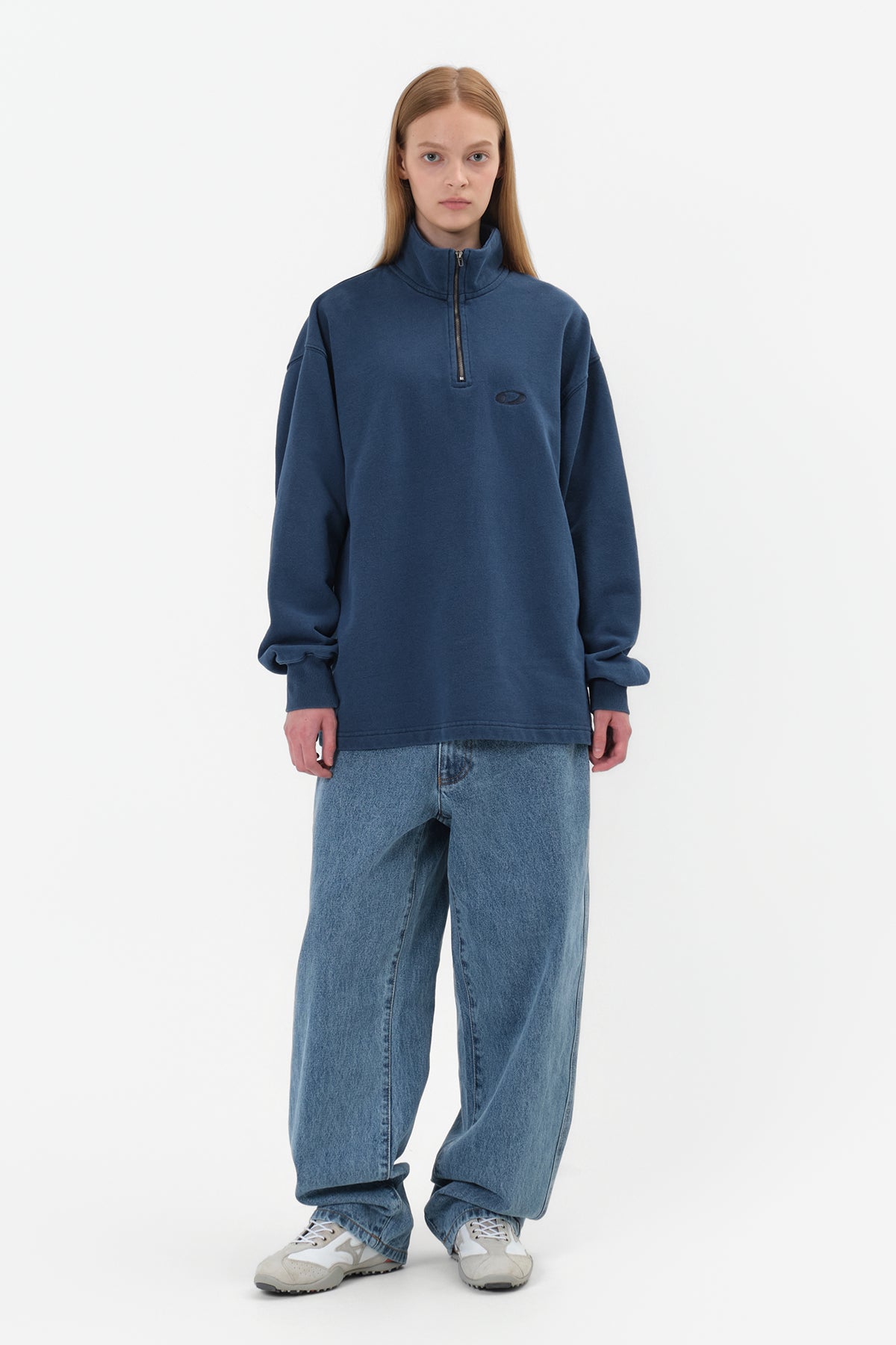 WASHED HALF ZIP SWEATSHIRT DEEP SEA