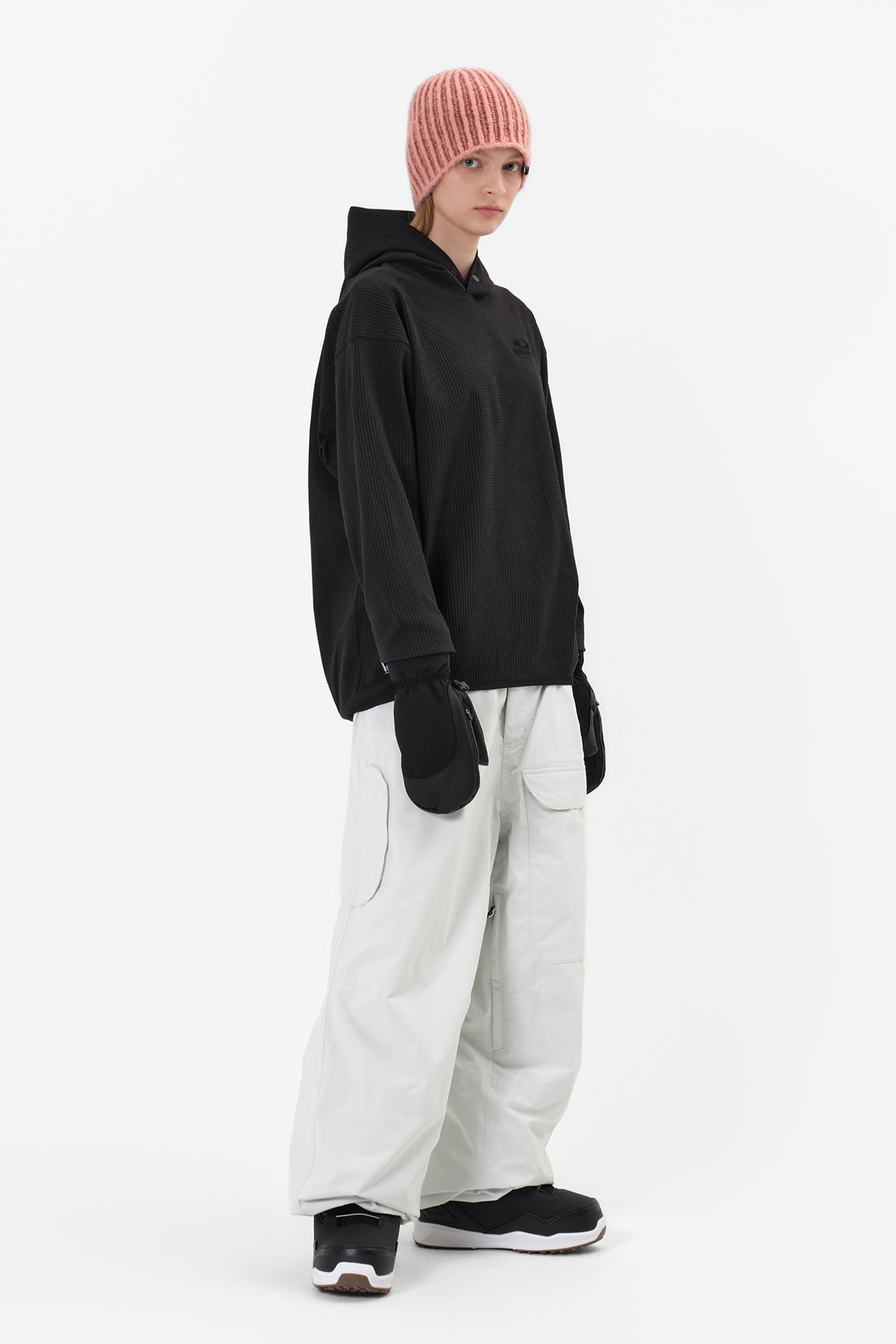 LIGHT WEIGHT WAFFLE HOODIE BLACK