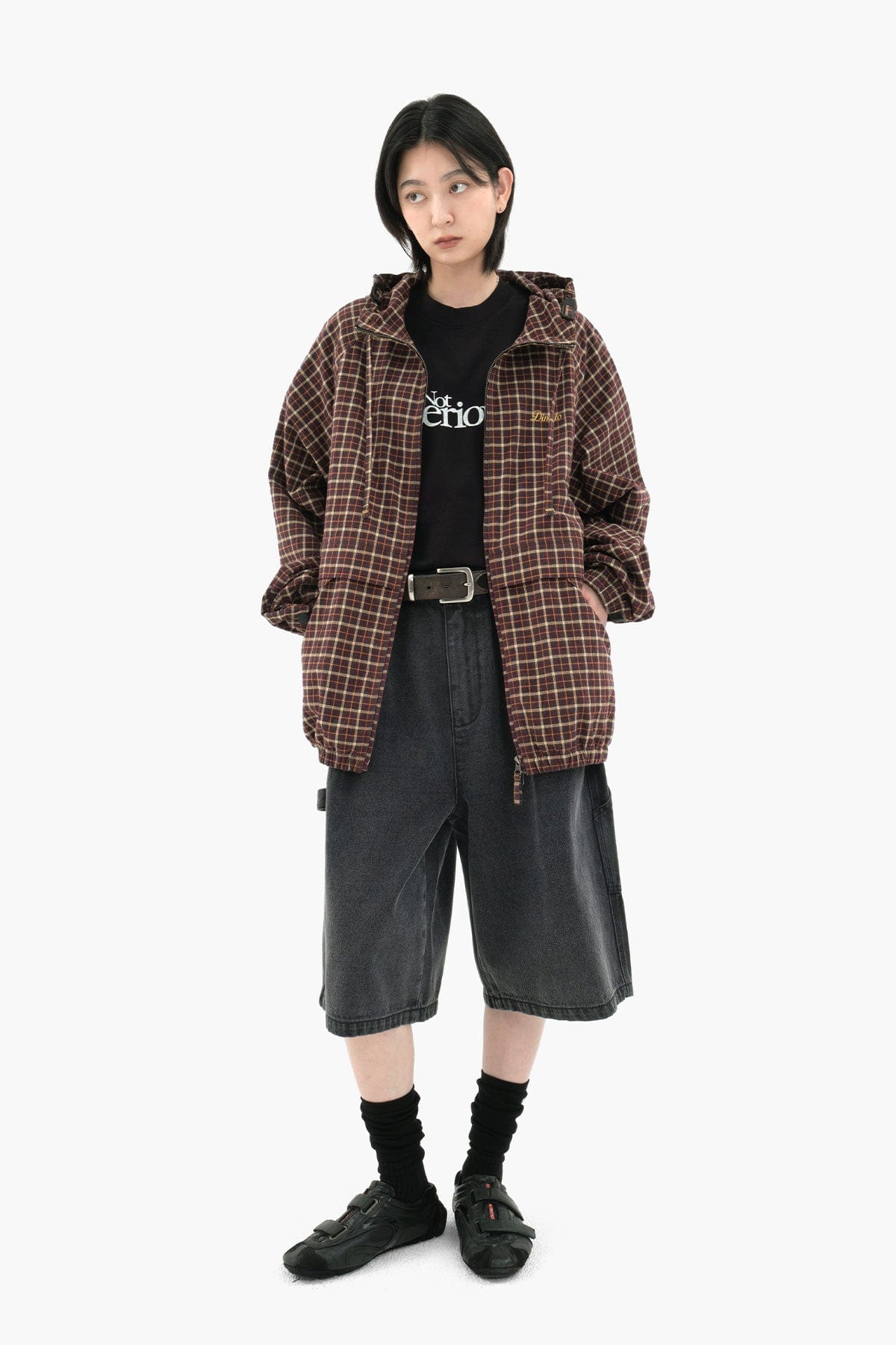 VERT CARPENTER DENIM SHORTS (LONG & LOOSE FIT) GREY