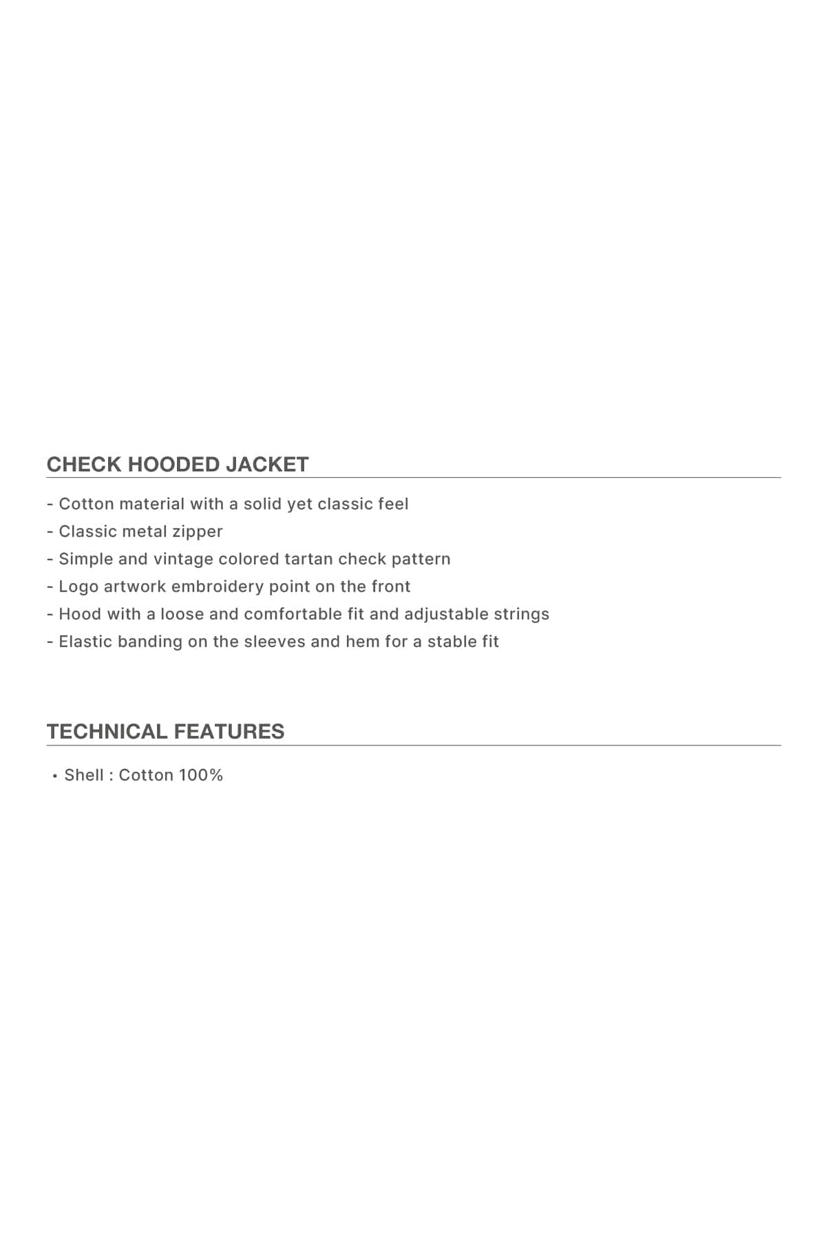 VERT CHECK HOODED JACKET CHECK BLACK