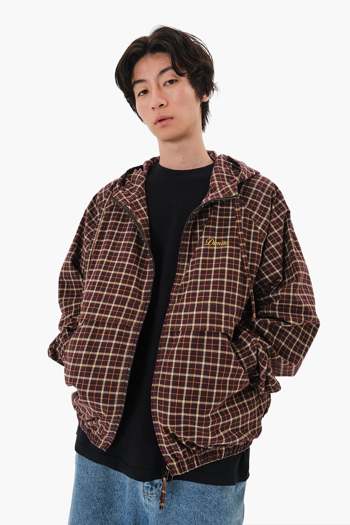 VERT CHECK HOODED JACKET CHECK RED