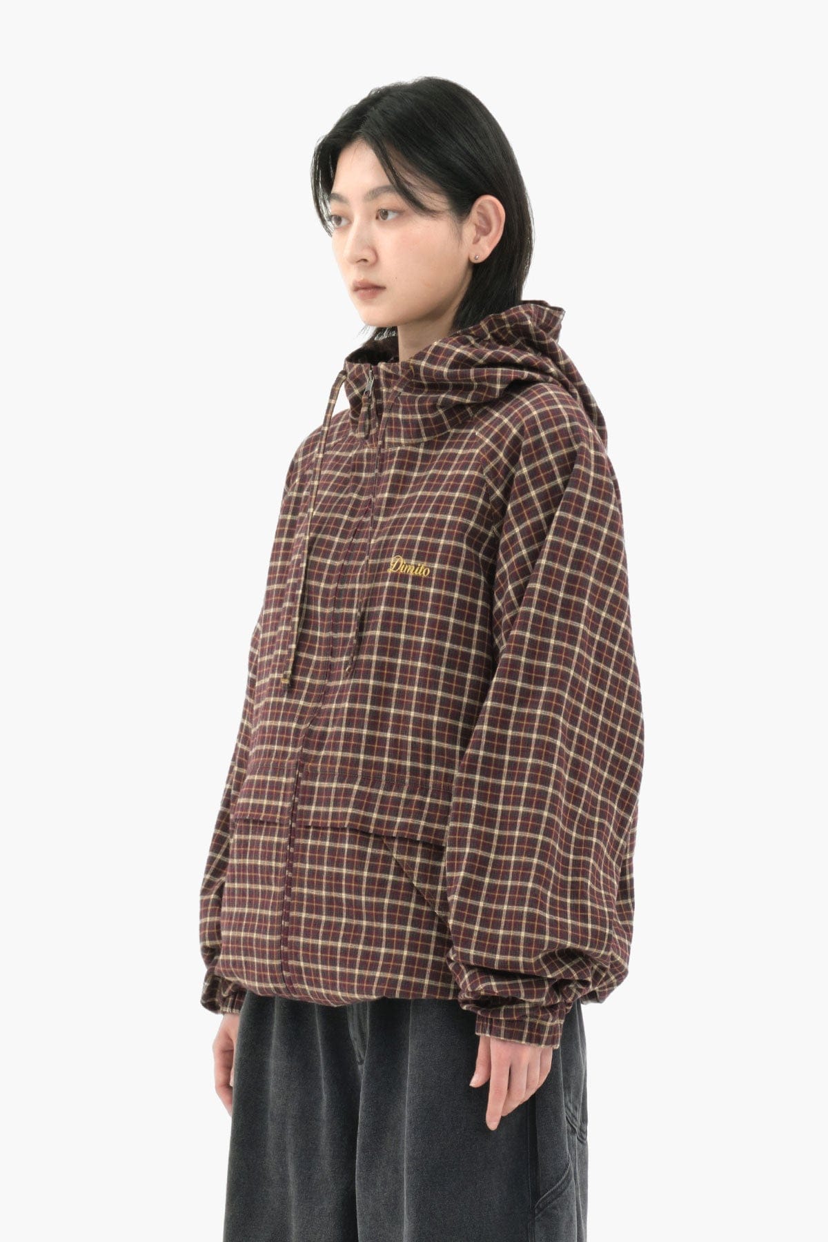 VERT CHECK HOODED JACKET CHECK RED