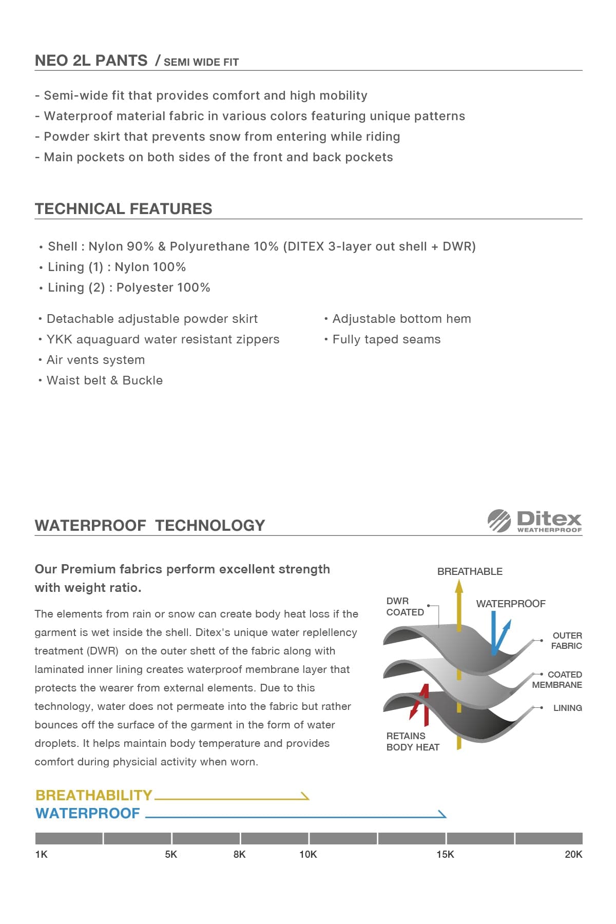 VERT NEO 2L PANTS BLACK (Semi Wide Fit)