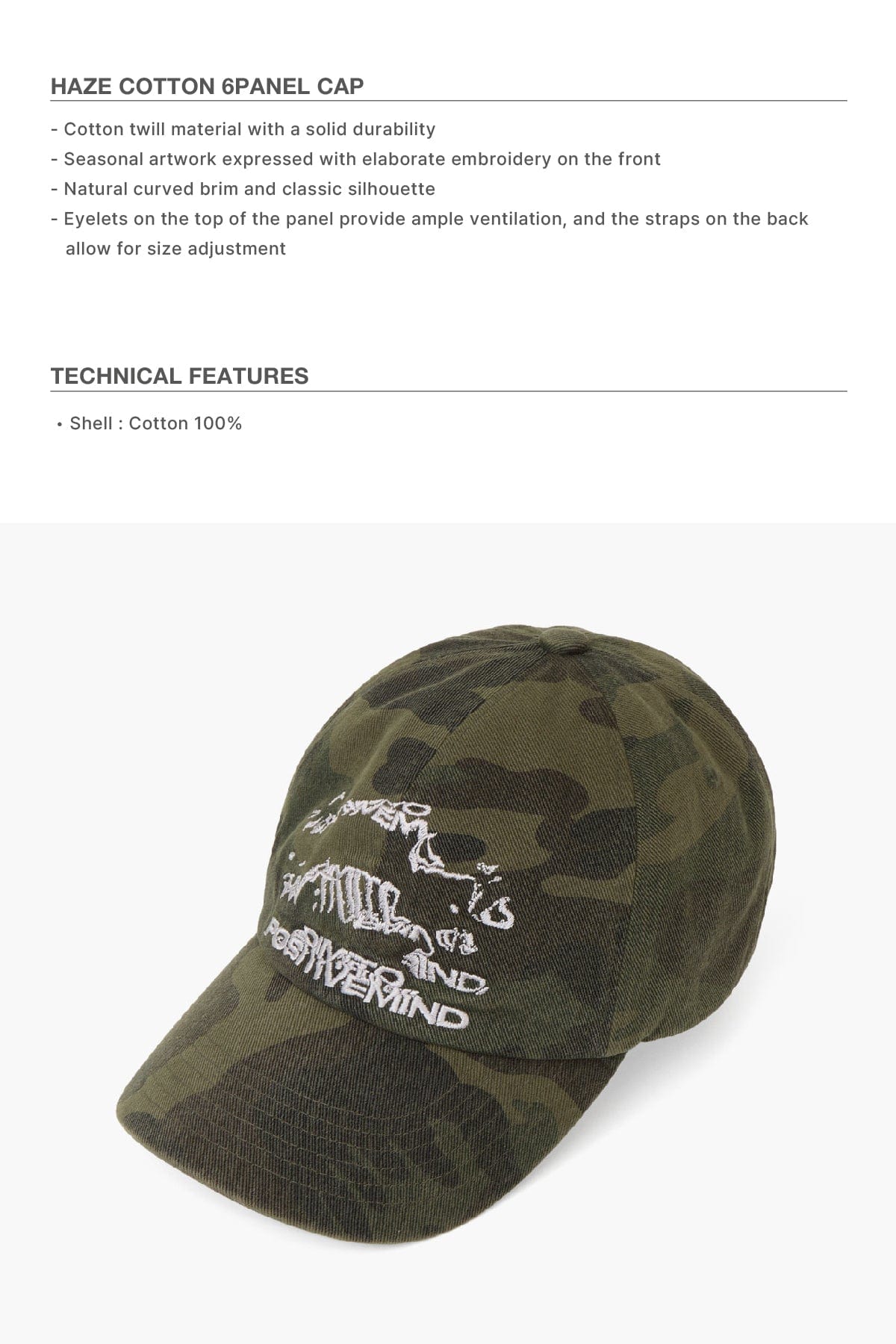 VERT ONE-SIZE HAZE COTTON 6PANEL CAP WASHED CAMO