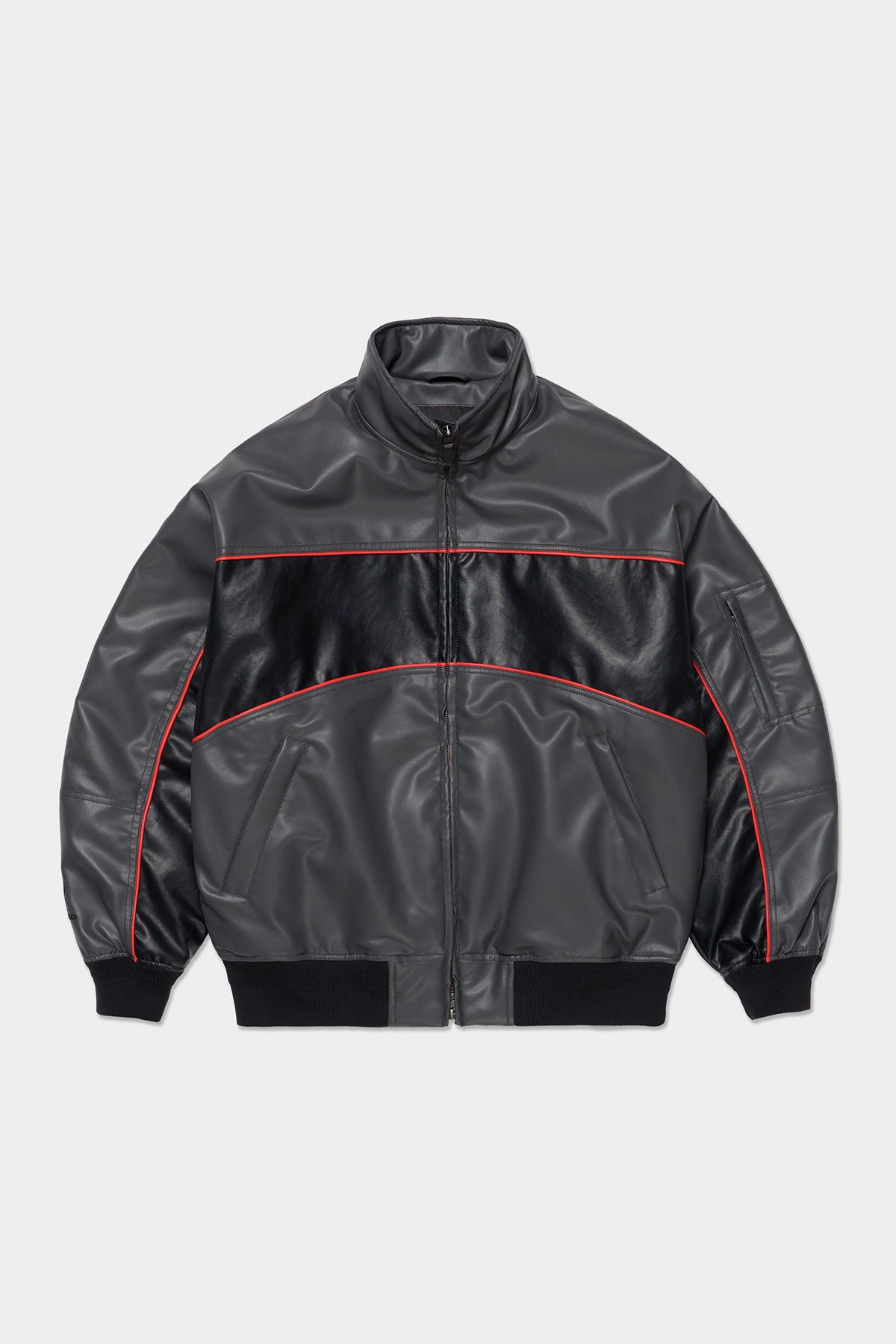 PLAYBOY x DIMITO] BLOCK FAUX LEATHER JACKET CEMENT GREY