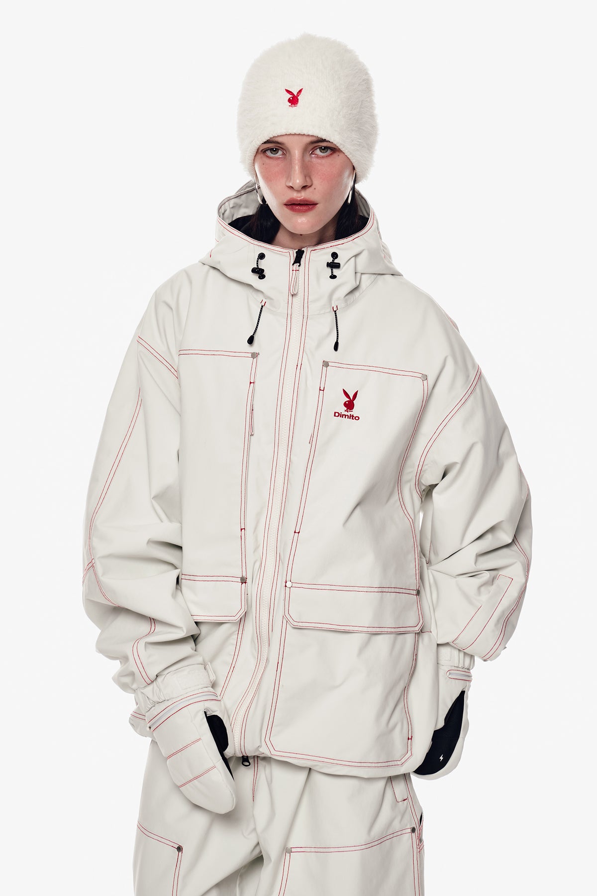 [PLAYBOY x DIMITO] STITCHED EASY ZIP MITTEN OFF WHITE