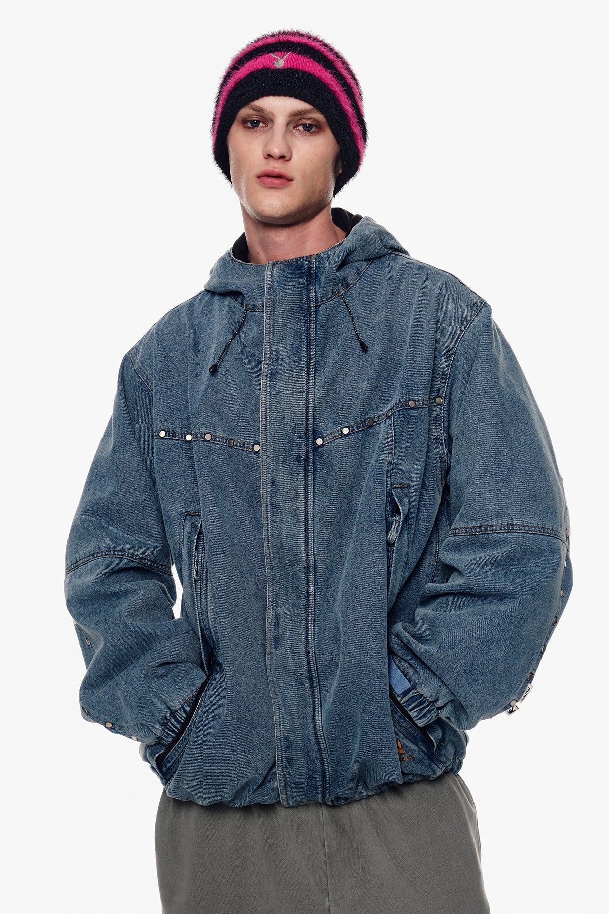 [PLAYBOY x DIMITO] STUD WESTERN DENIM JACKET WASHED BLUE