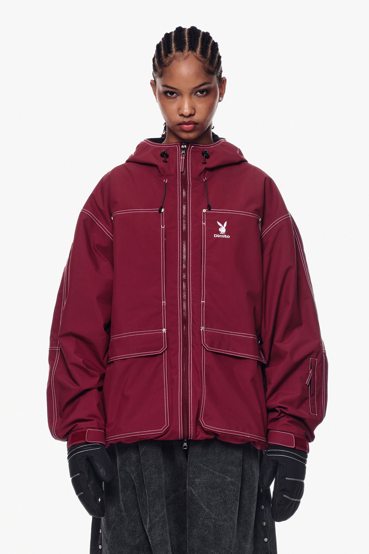 [PLAYBOY x DIMITO] STITCHED TRUCKER JACKET DARK RED