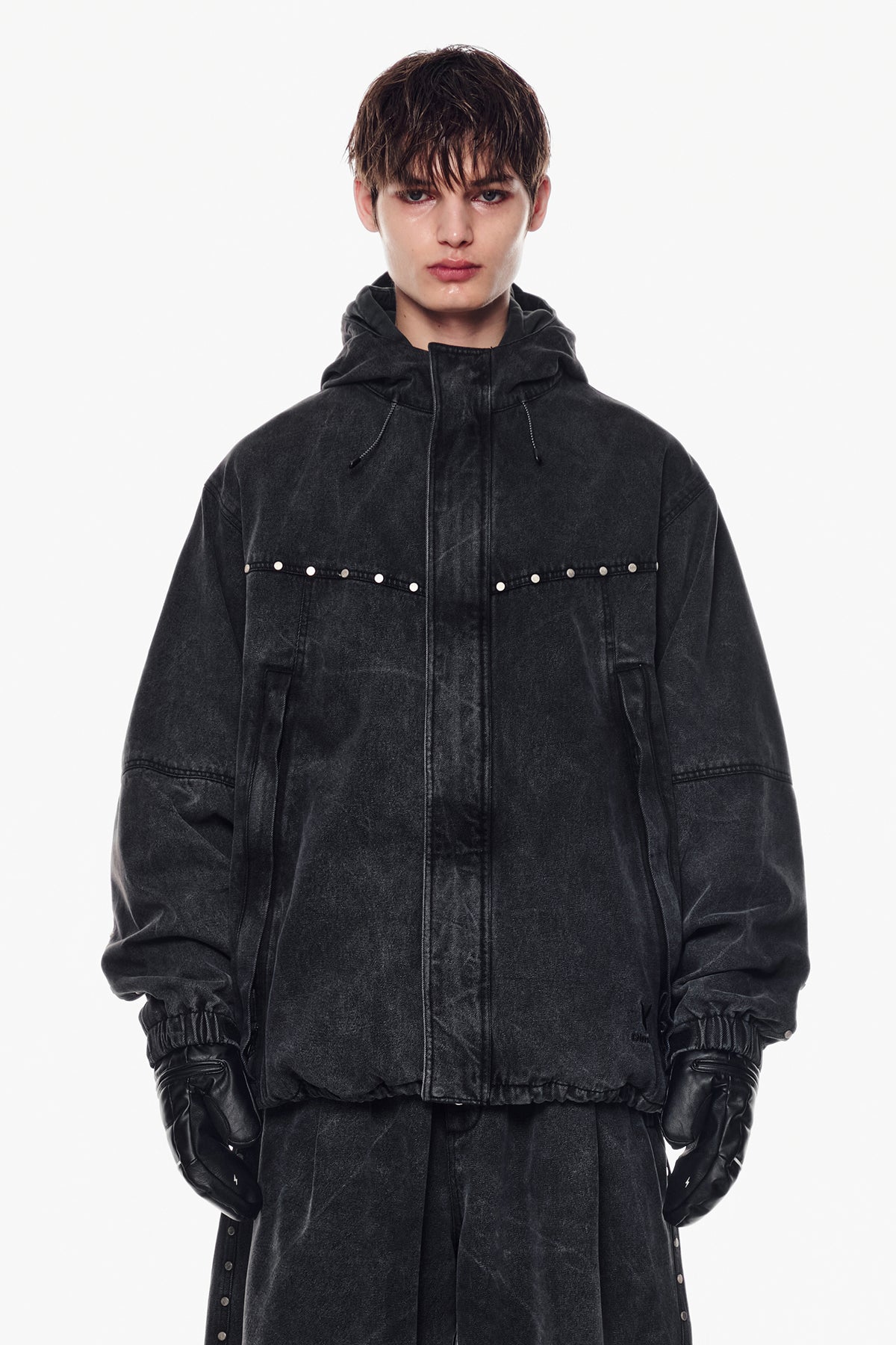 [PLAYBOY x DIMITO] STUD WESTERN DENIM JACKET WASHED GREY