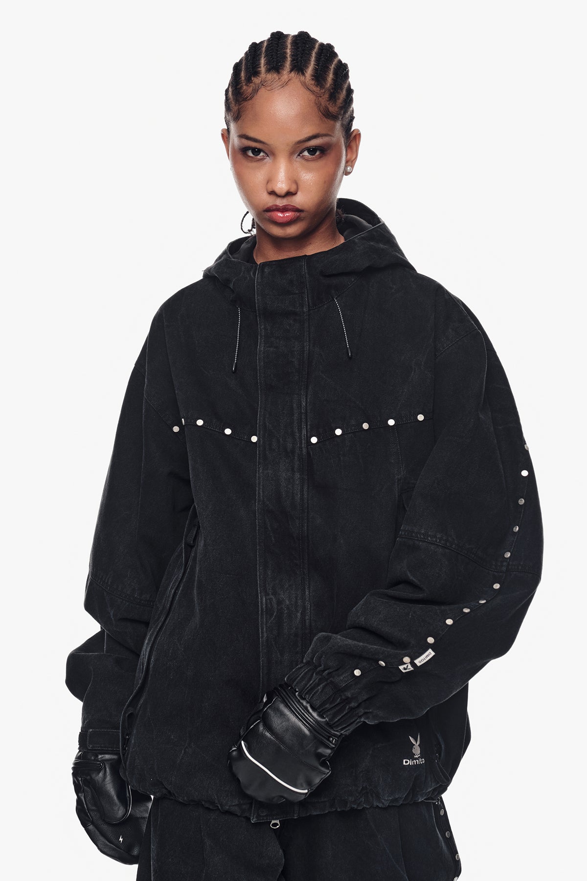 [PLAYBOY x DIMITO] STUD WESTERN DENIM JACKET WASHED BLACK