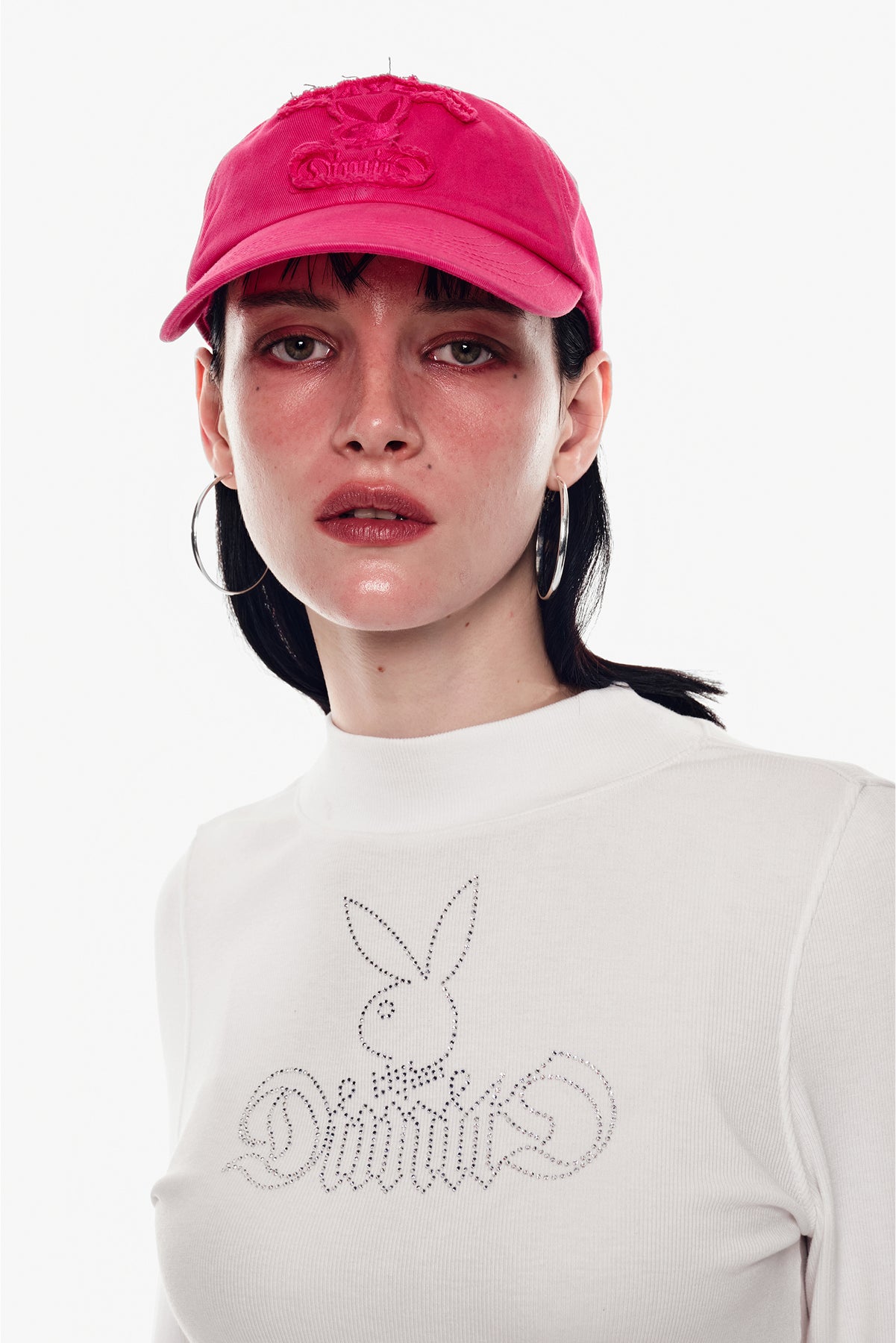[PLAYBOY x DIMITO] BUNNY CHARMSTONE NECK TOP WHITE