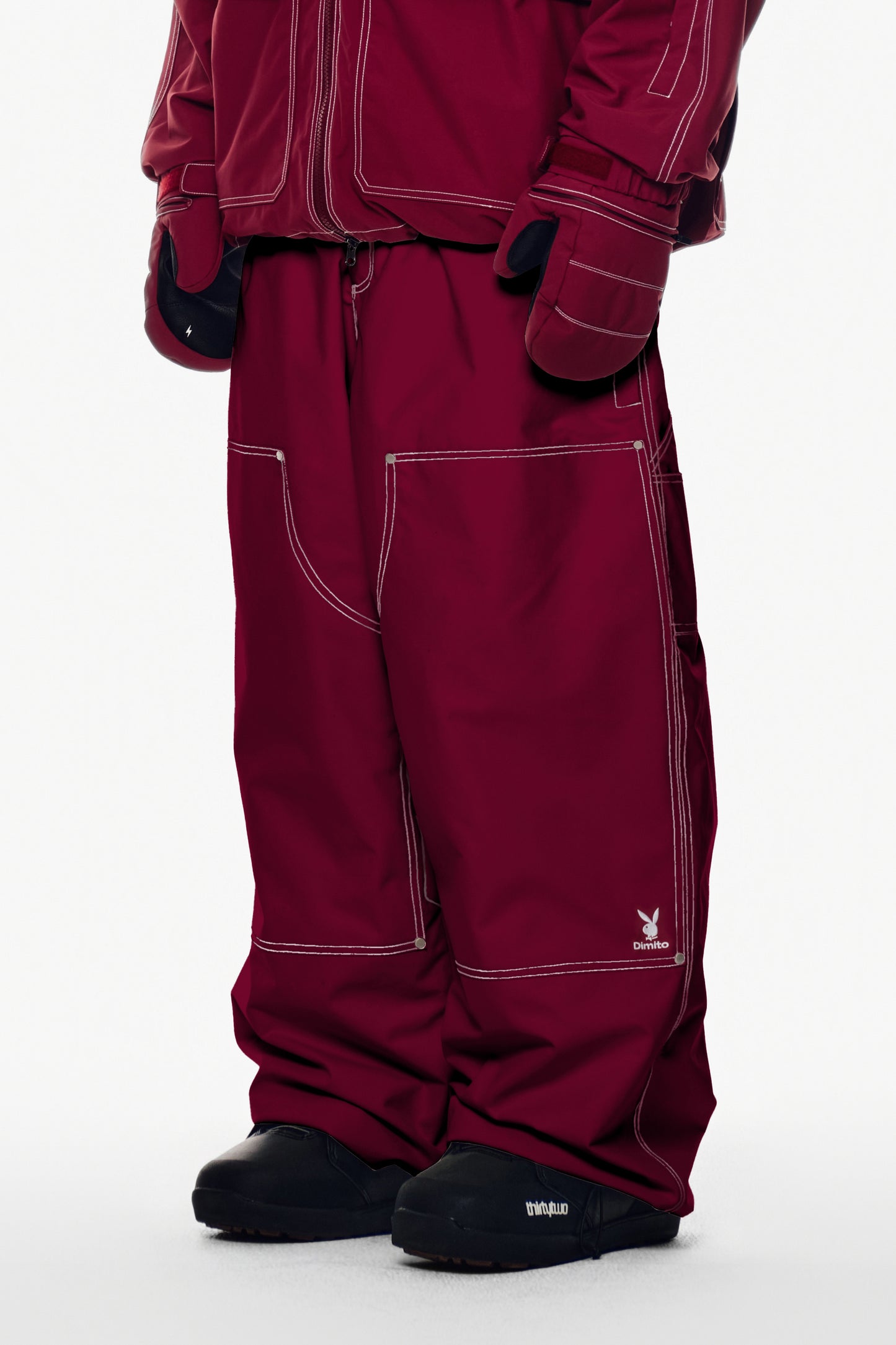 [PLAYBOY x DIMITO] DOUBLE KNEE PANTS (WIDE FIT LV.2) DARK RED