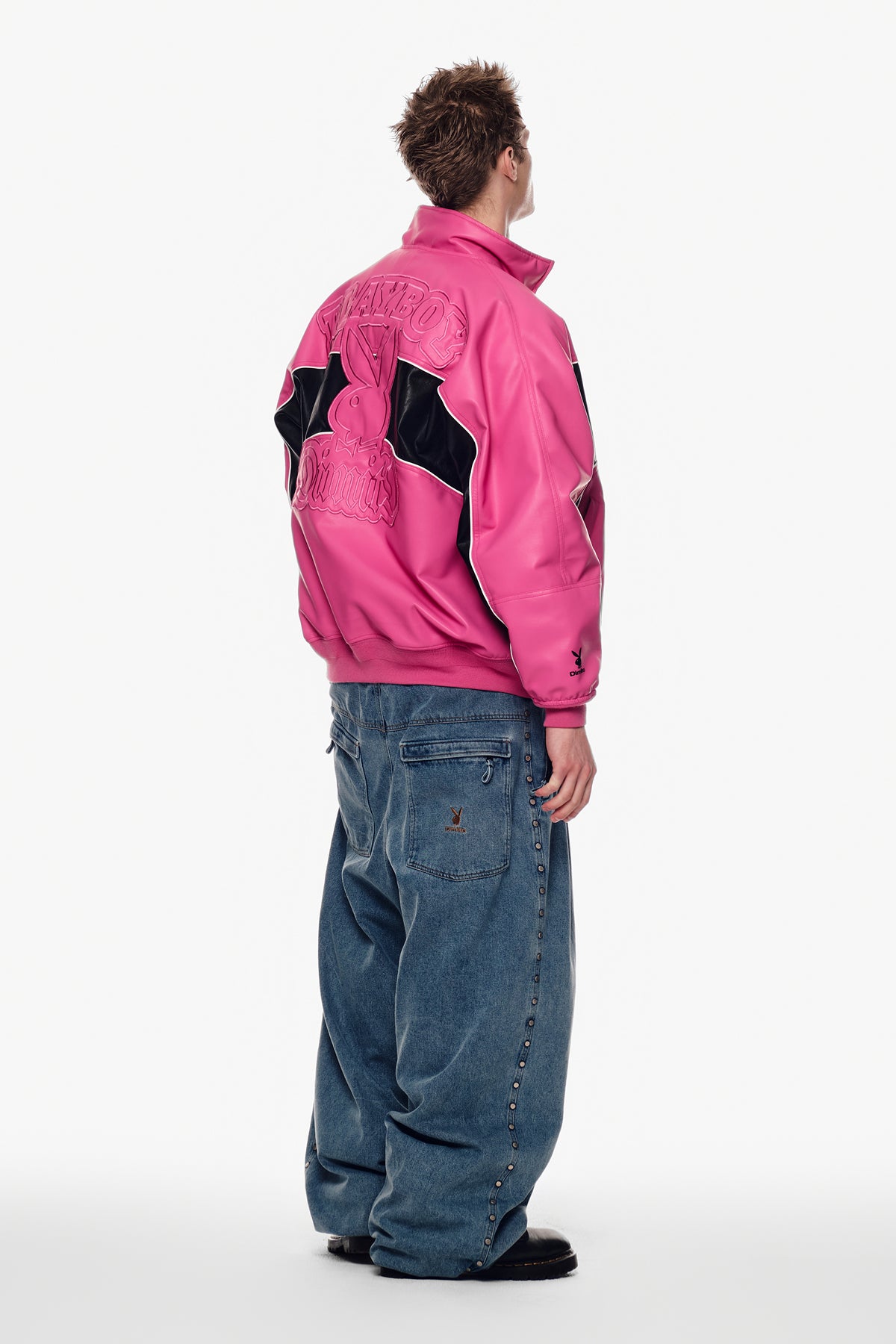 [PLAYBOY x DIMITO] BLOCK FAUX LEATHER JACKET RUDE PINK
