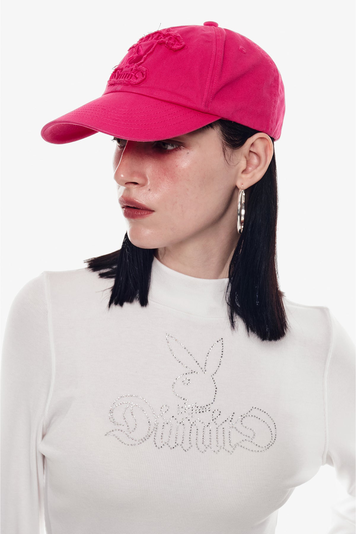 [PLAYBOY x DIMITO] BUNNY CHARMSTONE NECK TOP WHITE
