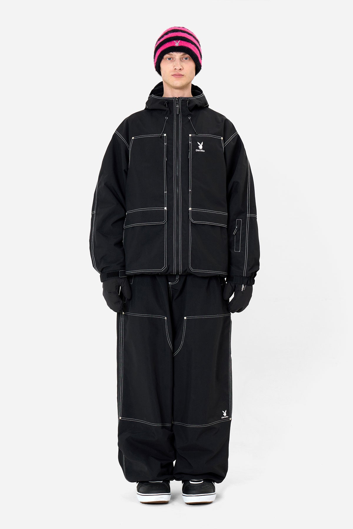 [PLAYBOY x DIMITO] DOUBLE KNEE PANTS (WIDE FIT LV.2) BLACK