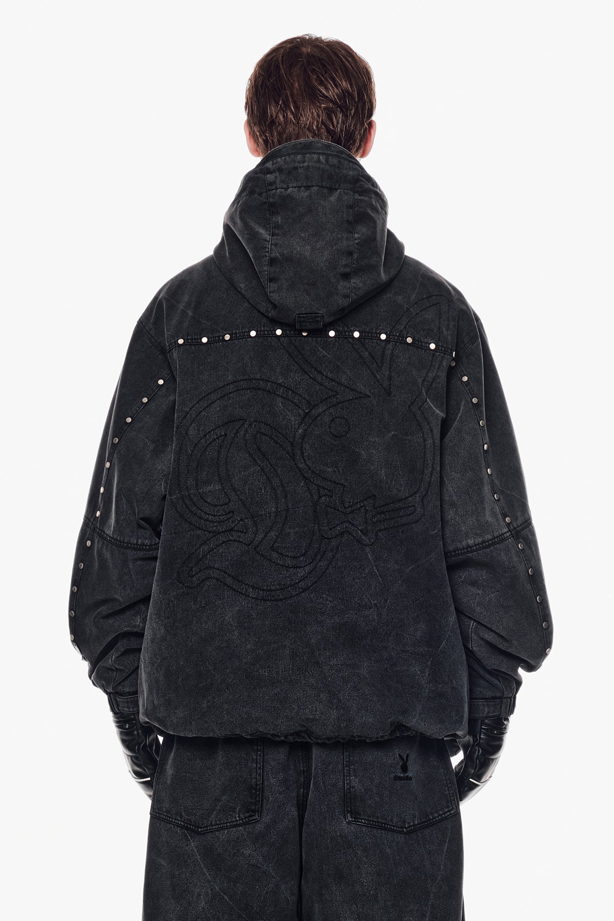 [PLAYBOY x DIMITO] STUD WESTERN DENIM JACKET WASHED GREY