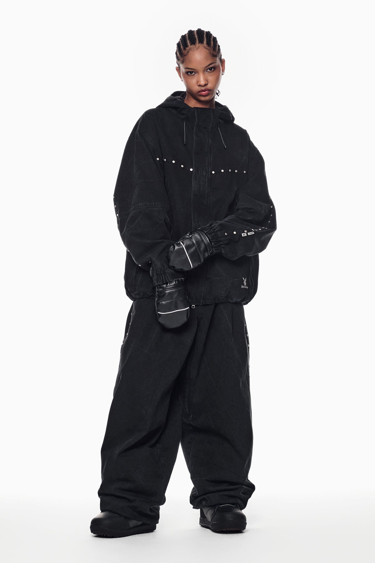 [PLAYBOY x DIMITO] STUD WESTERN DENIM JACKET WASHED BLACK