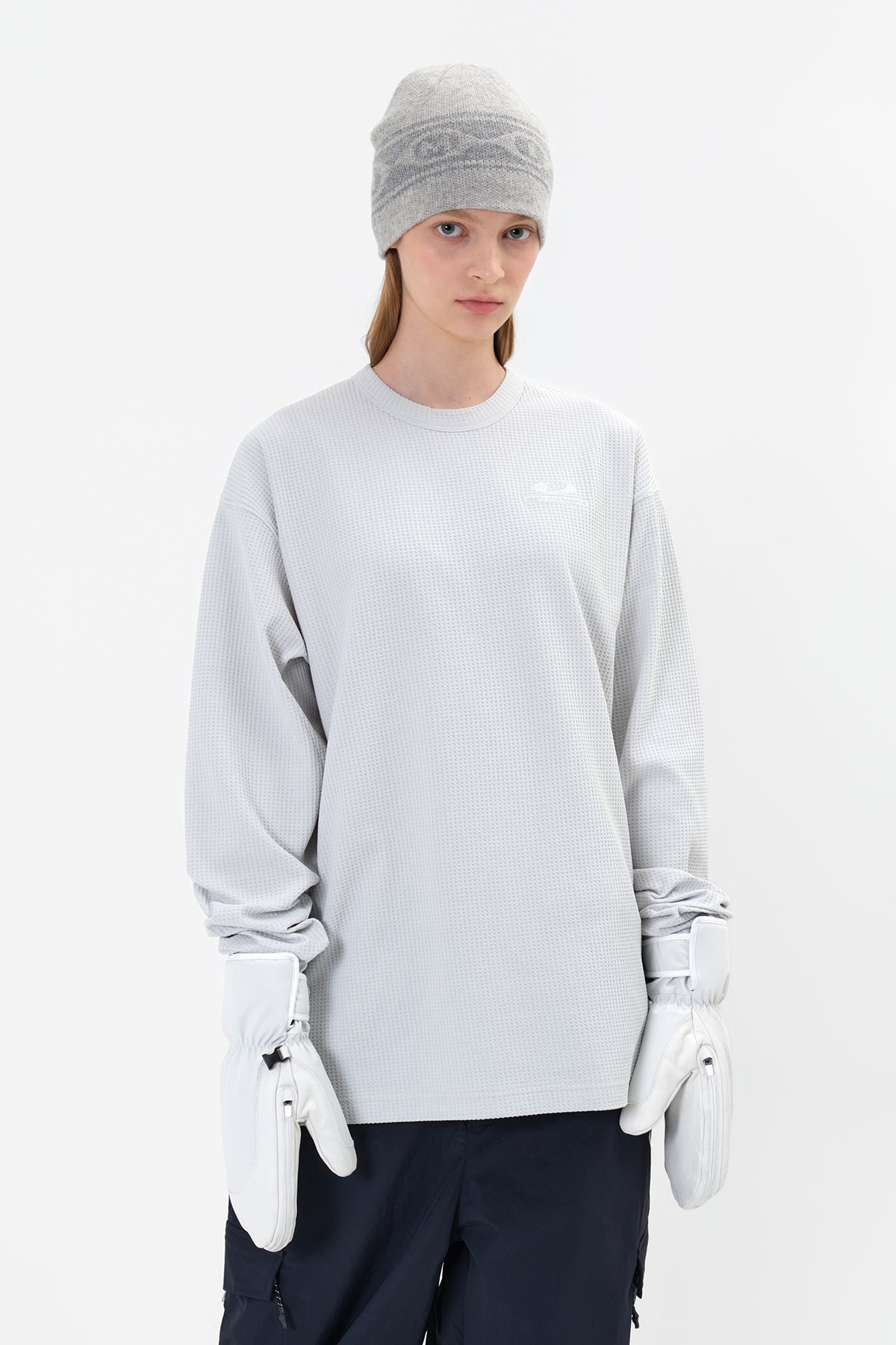 LIGHT WEIGHT WAFFLE LSV TEE MIST GREY