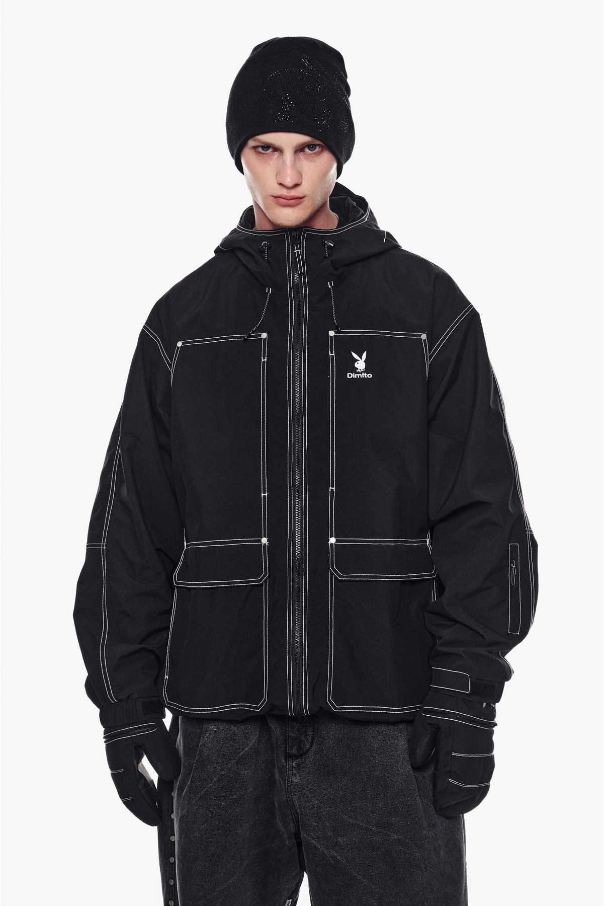 [PLAYBOY x DIMITO] STITCHED EASY ZIP MITTEN BLACK