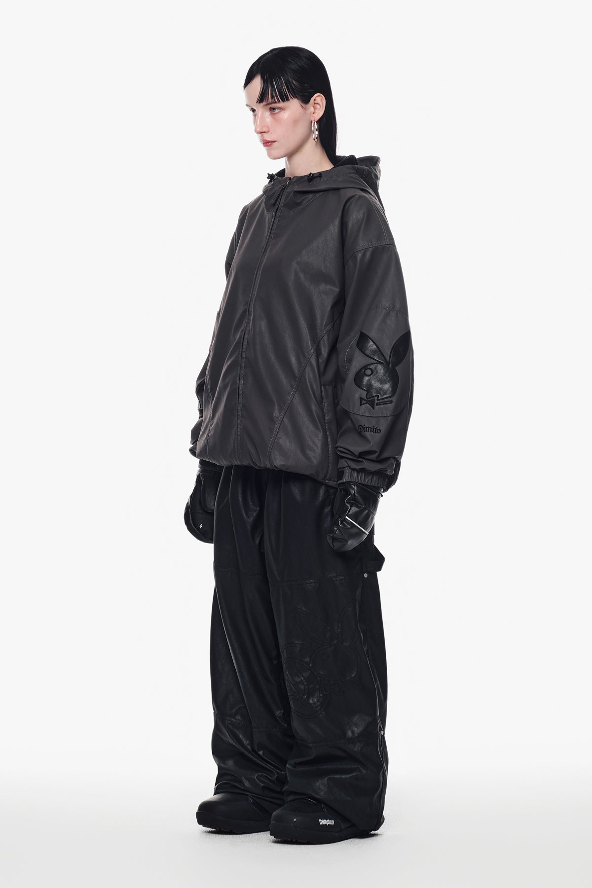[PLAYBOY x DIMITO] CARPENTER FAUX LEATHER PANTS (WIDE FIT LV.2) BLACK