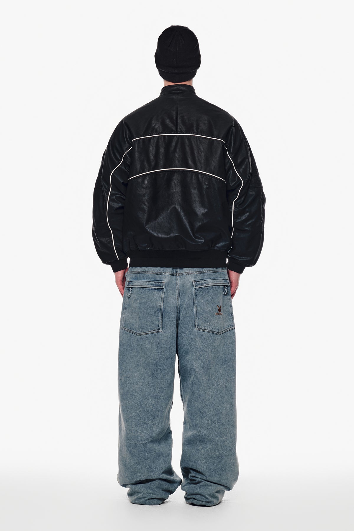 [PLAYBOY x DIMITO] PIPING FAUX LEATHER JACKET BLACK
