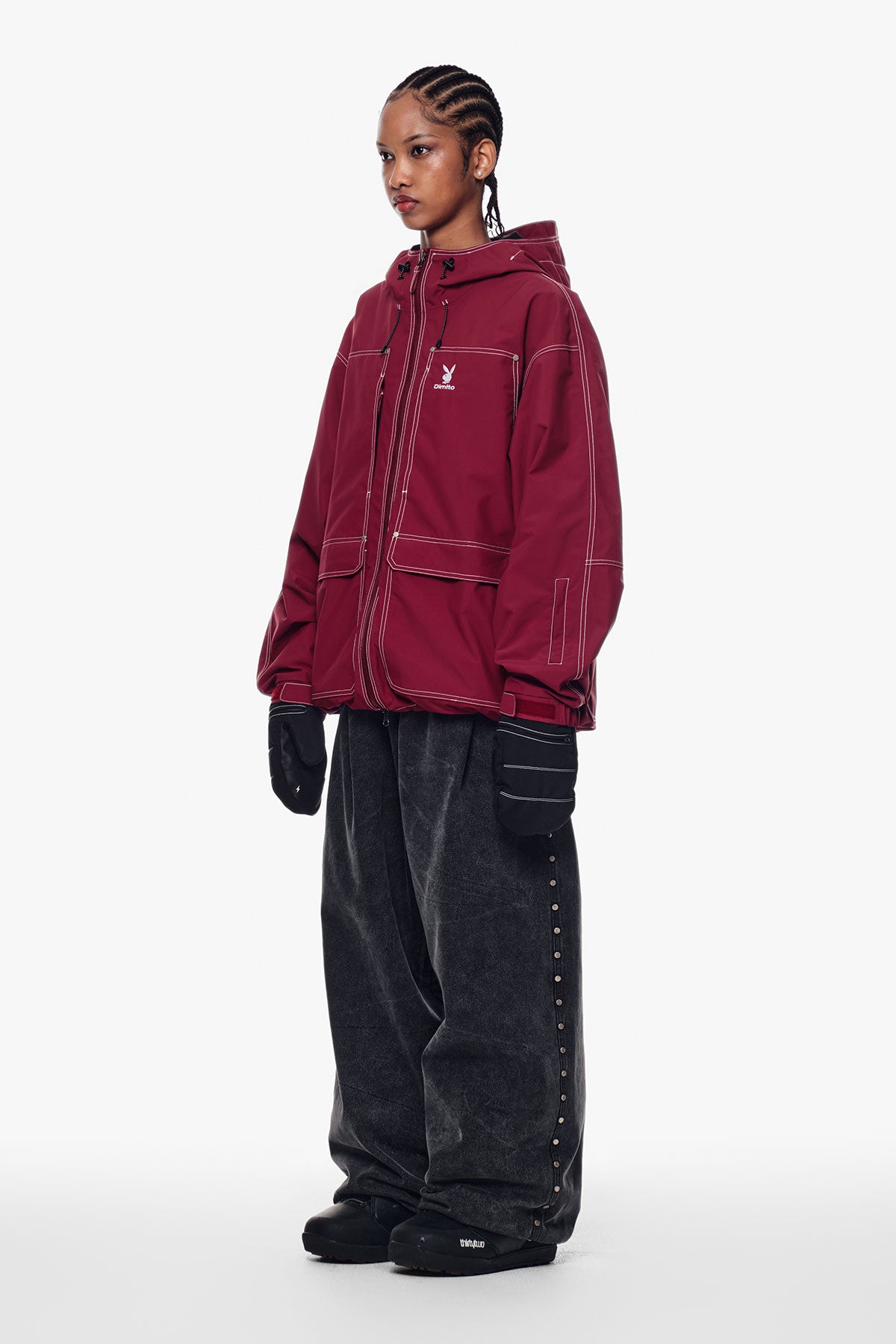 [PLAYBOY x DIMITO] STITCHED TRUCKER JACKET DARK RED