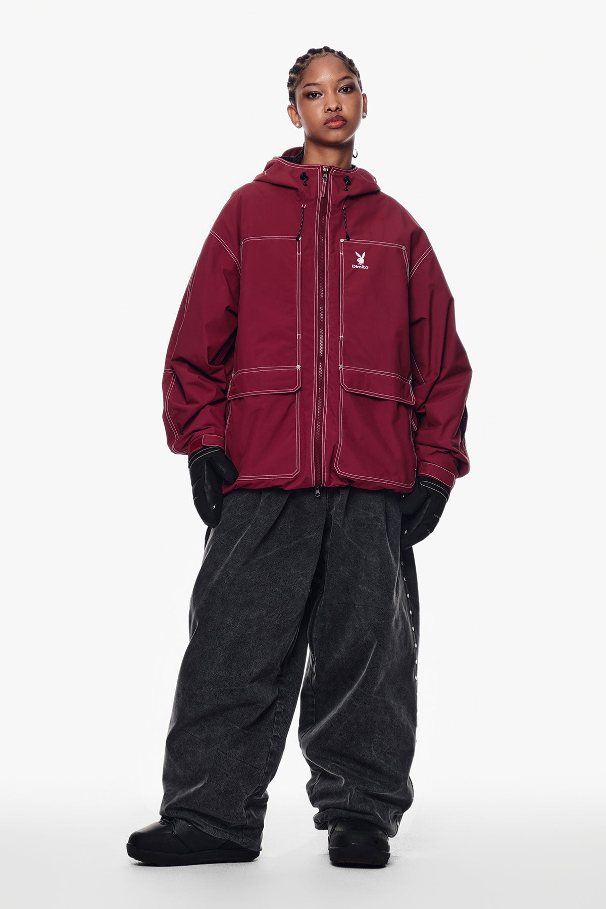 [PLAYBOY x DIMITO] STITCHED TRUCKER JACKET DARK RED