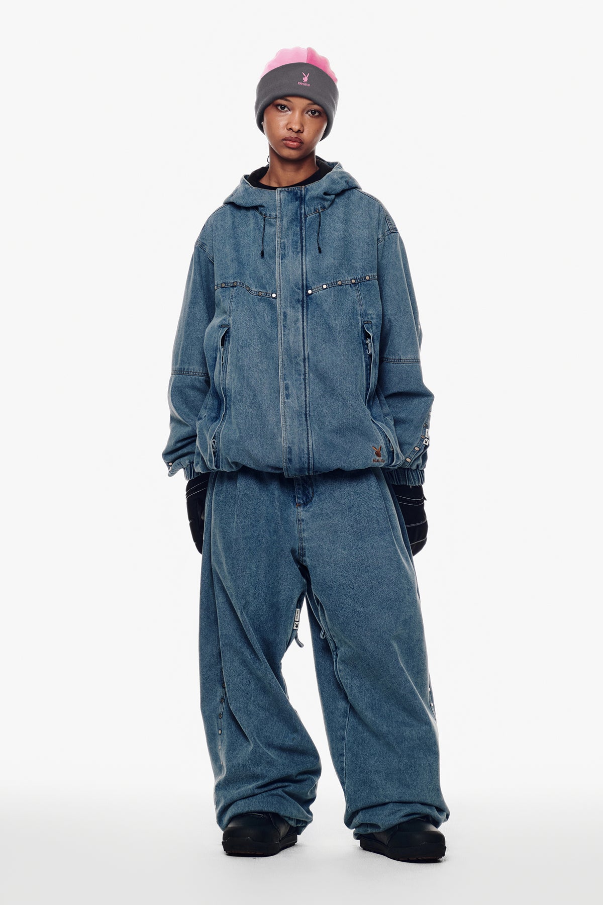[PLAYBOY x DIMITO] STUD WESTERN DENIM JACKET WASHED BLUE
