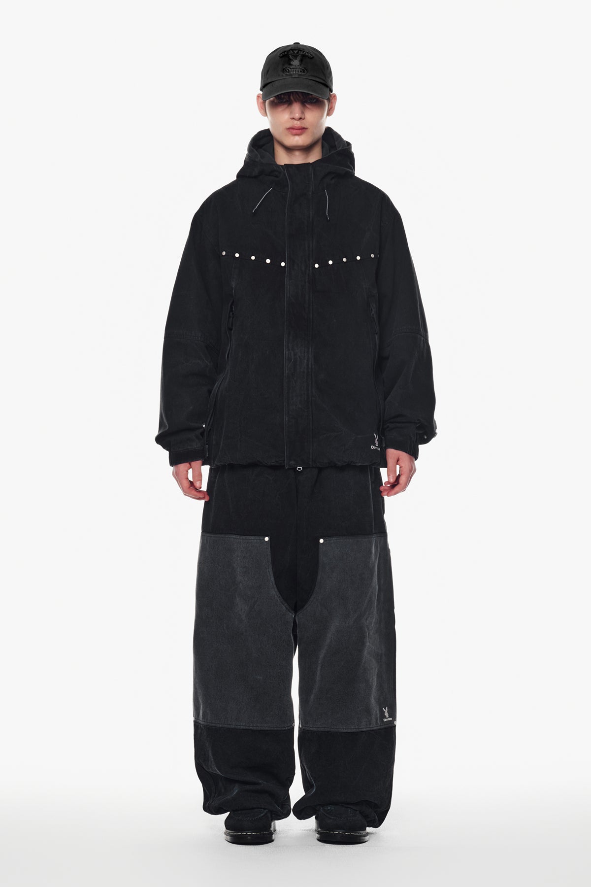 [PLAYBOY x DIMITO] DOUBLE KNEE DENIM PANTS (WIDE FIT LV.2) WASHED BLACK