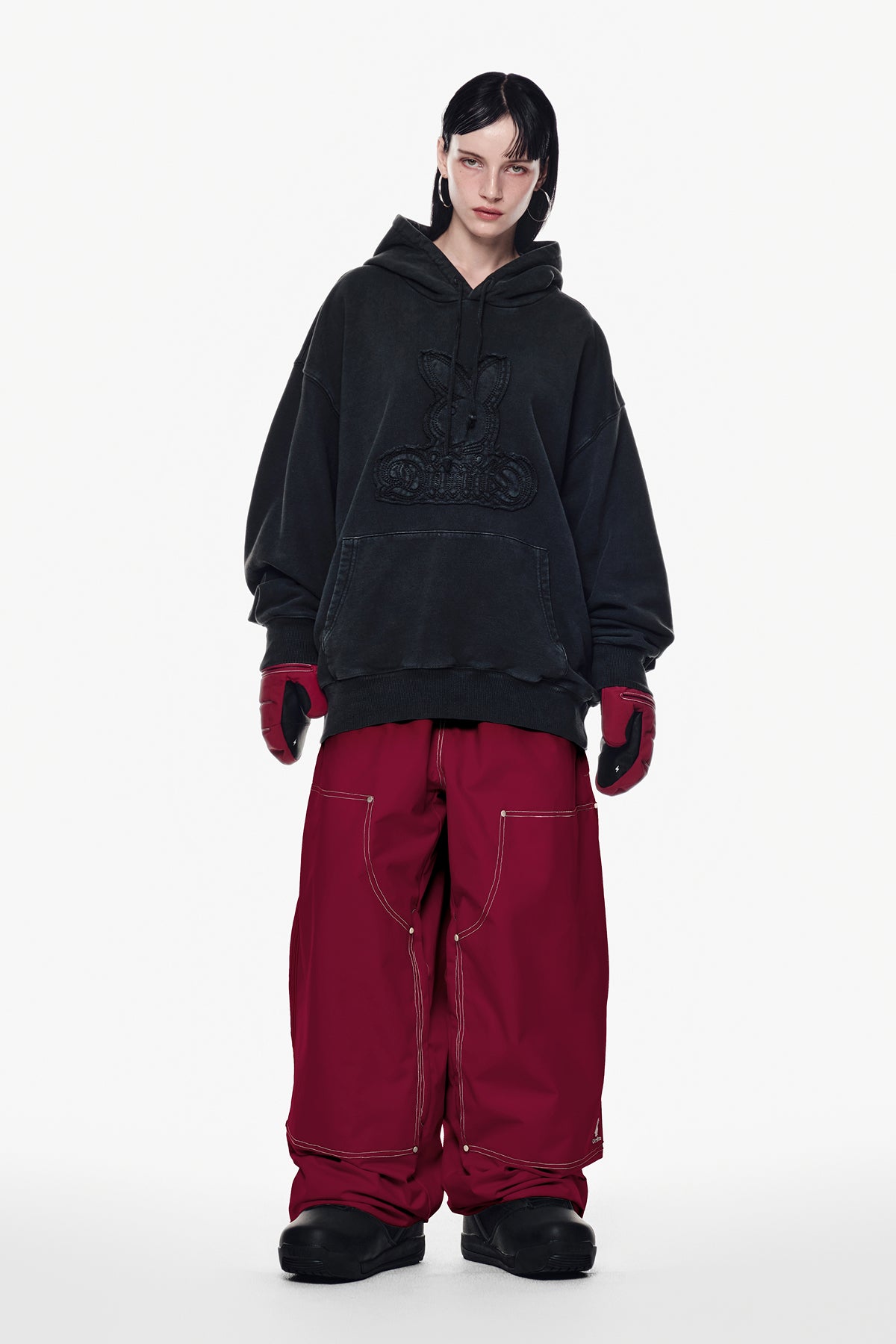[PLAYBOY x DIMITO] DOUBLE KNEE PANTS (WIDE FIT LV.2) DARK RED