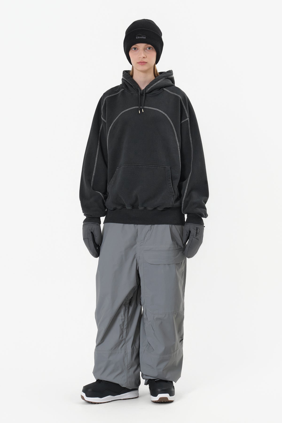 LINE STITCHED GD HOODIE CHARCOAL
