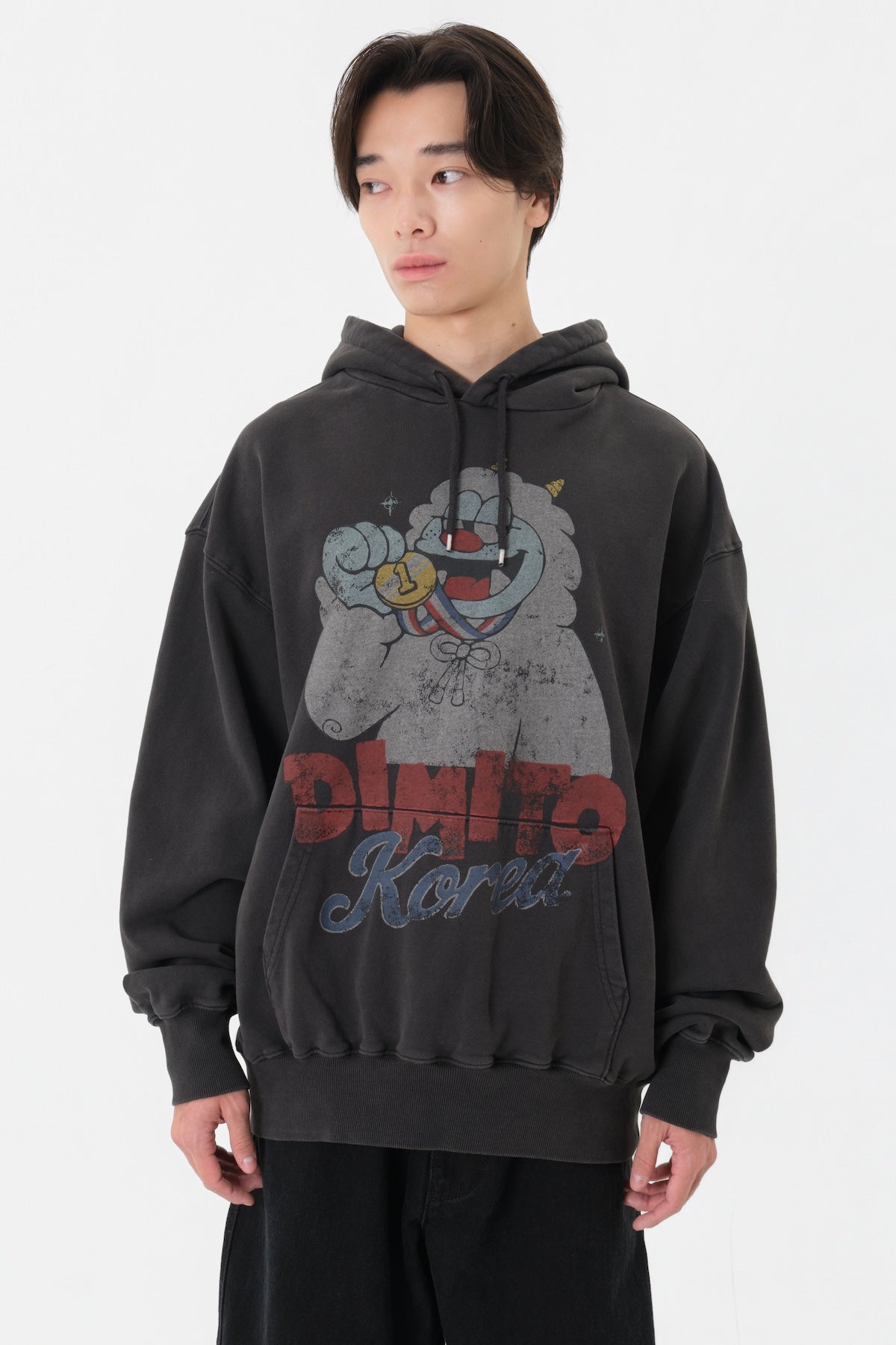 TEAM KOREA REPLICA TURRI CARTOON LOGO HOODIE VINTAGE BLACK