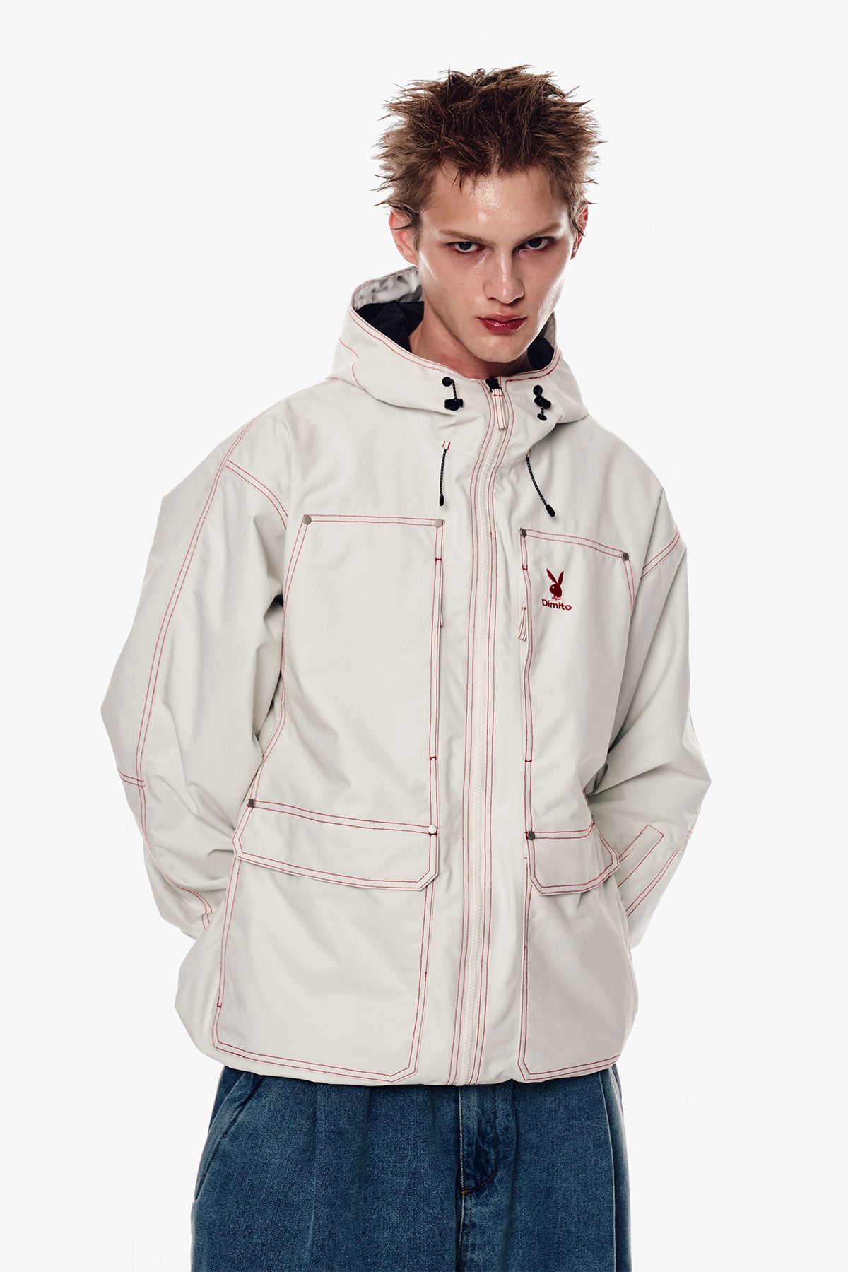 [PLAYBOY x DIMITO] STITCHED TRUCKER JACKET OFF WHITE