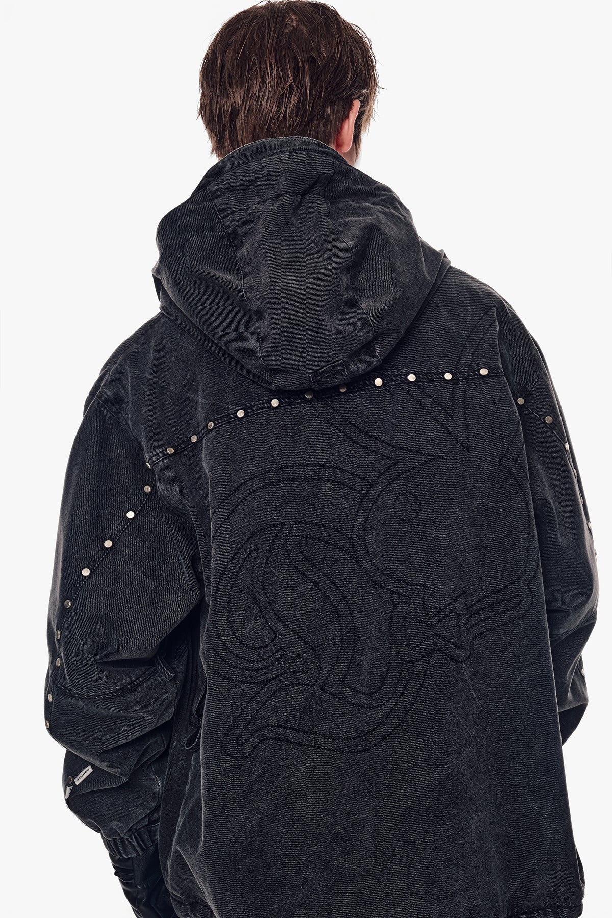 [PLAYBOY x DIMITO] STUD WESTERN DENIM JACKET WASHED GREY