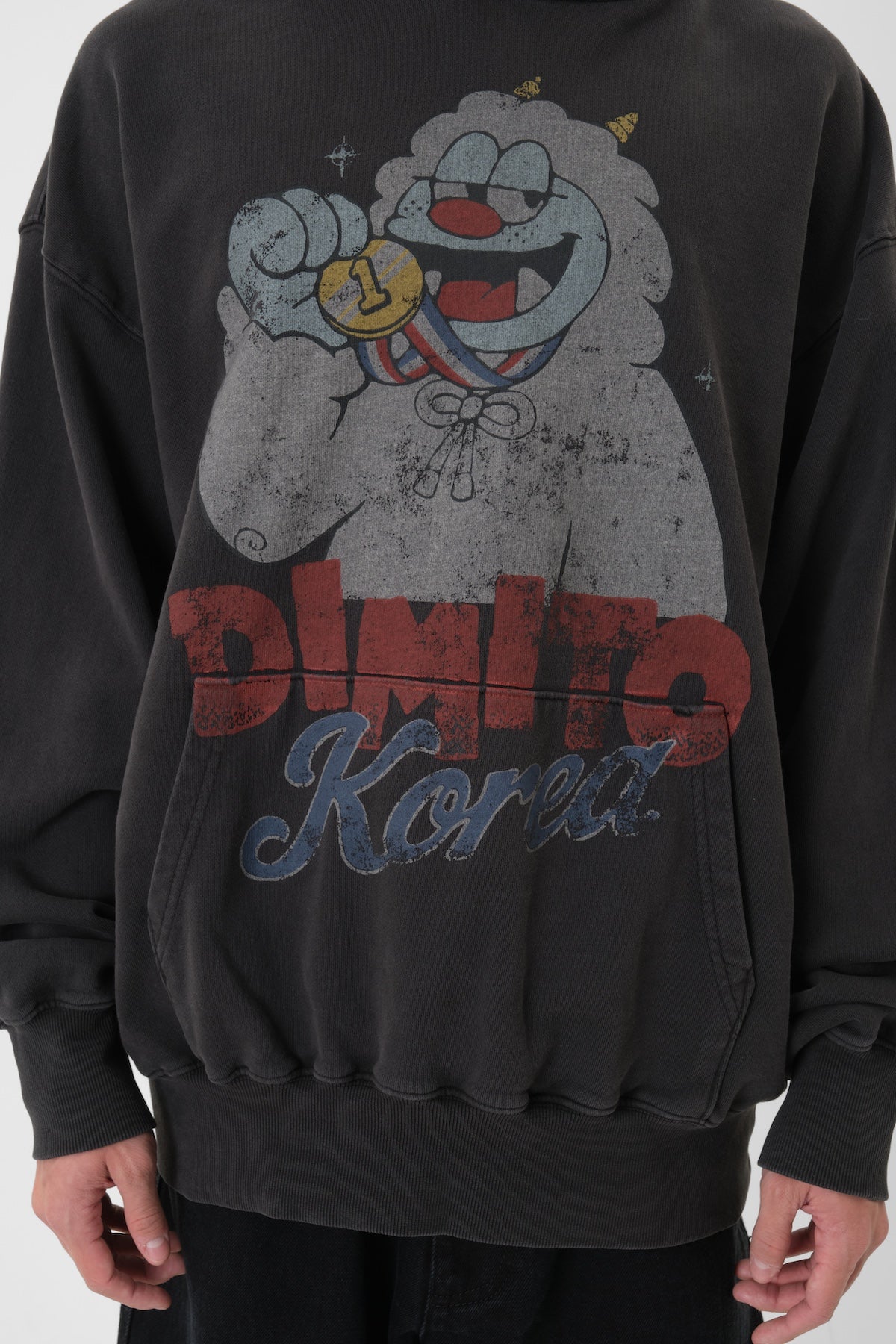 TEAM KOREA REPLICA TURRI CARTOON LOGO HOODIE VINTAGE BLACK