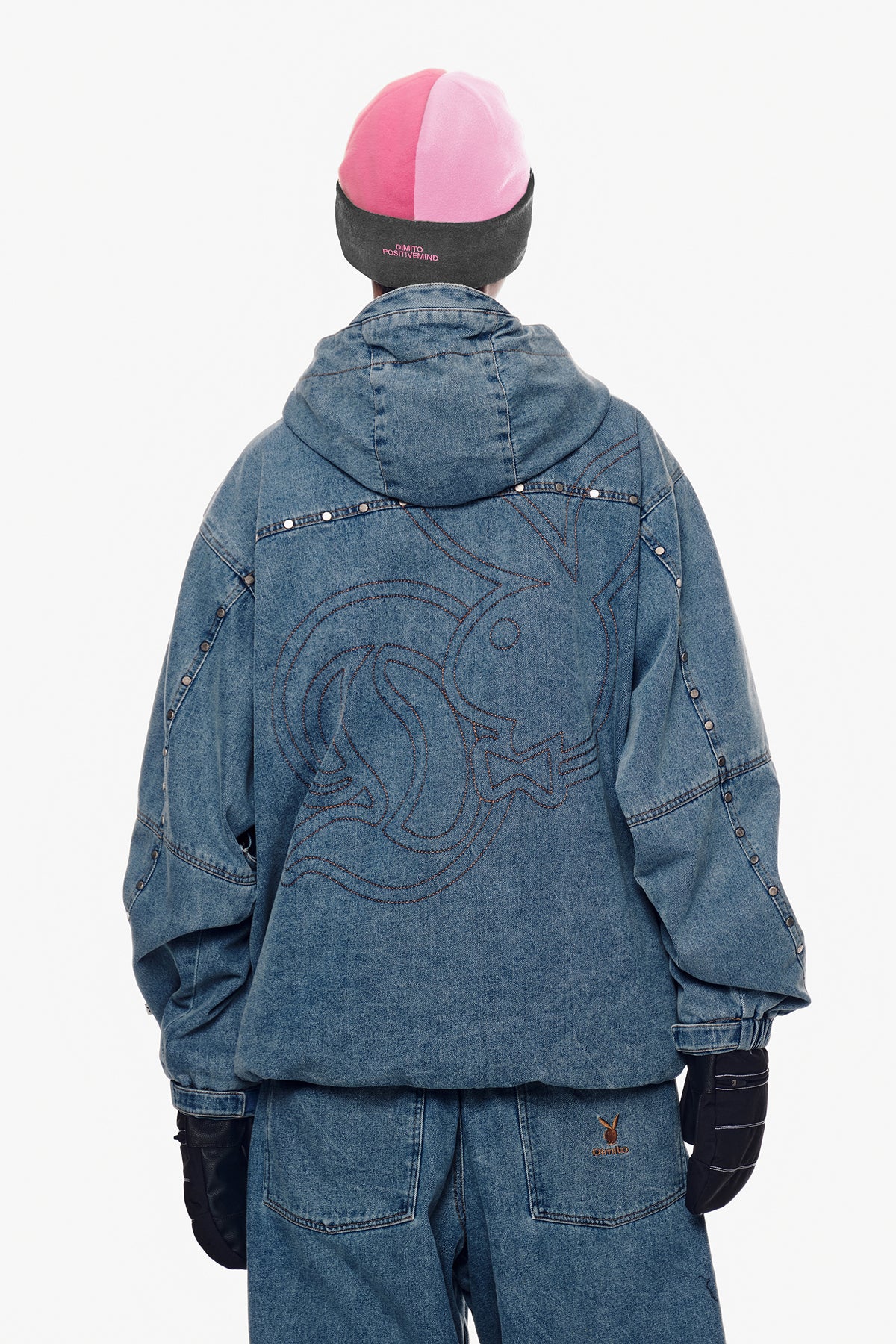 [PLAYBOY x DIMITO] STUD WESTERN DENIM JACKET WASHED BLUE