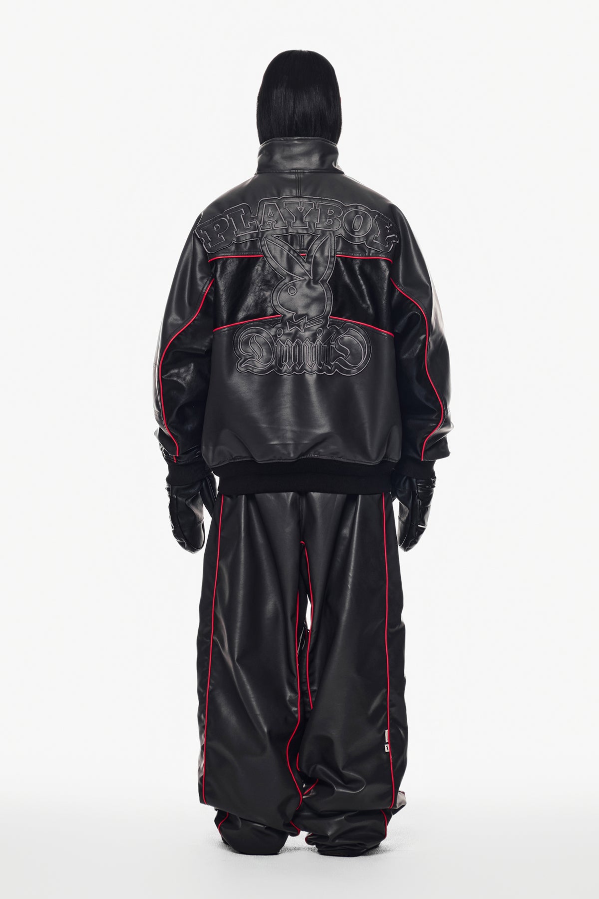 [PLAYBOY x DIMITO] BLOCK FAUX LEATHER JACKET CEMENT GREY