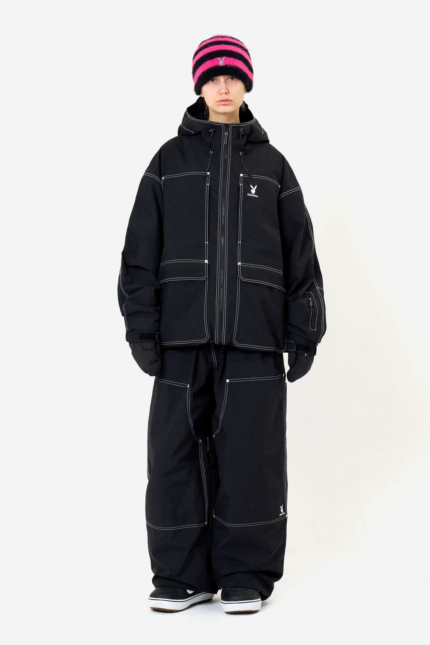 [PLAYBOY x DIMITO] DOUBLE KNEE PANTS (WIDE FIT LV.2) BLACK