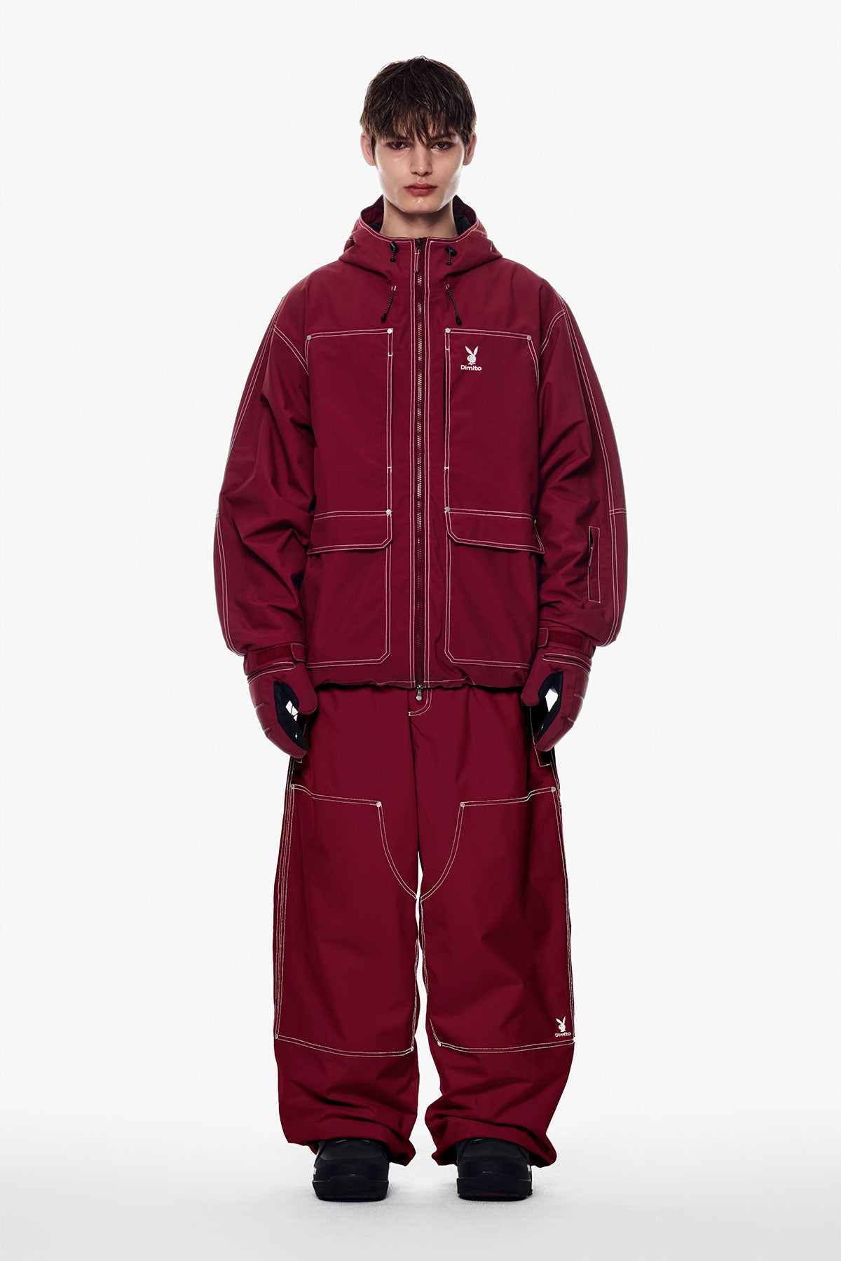 [PLAYBOY x DIMITO] STITCHED TRUCKER JACKET DARK RED