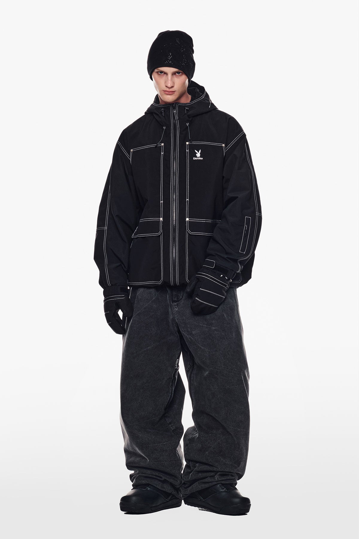 [PLAYBOY x DIMITO] STITCHED TRUCKER JACKET BLACK