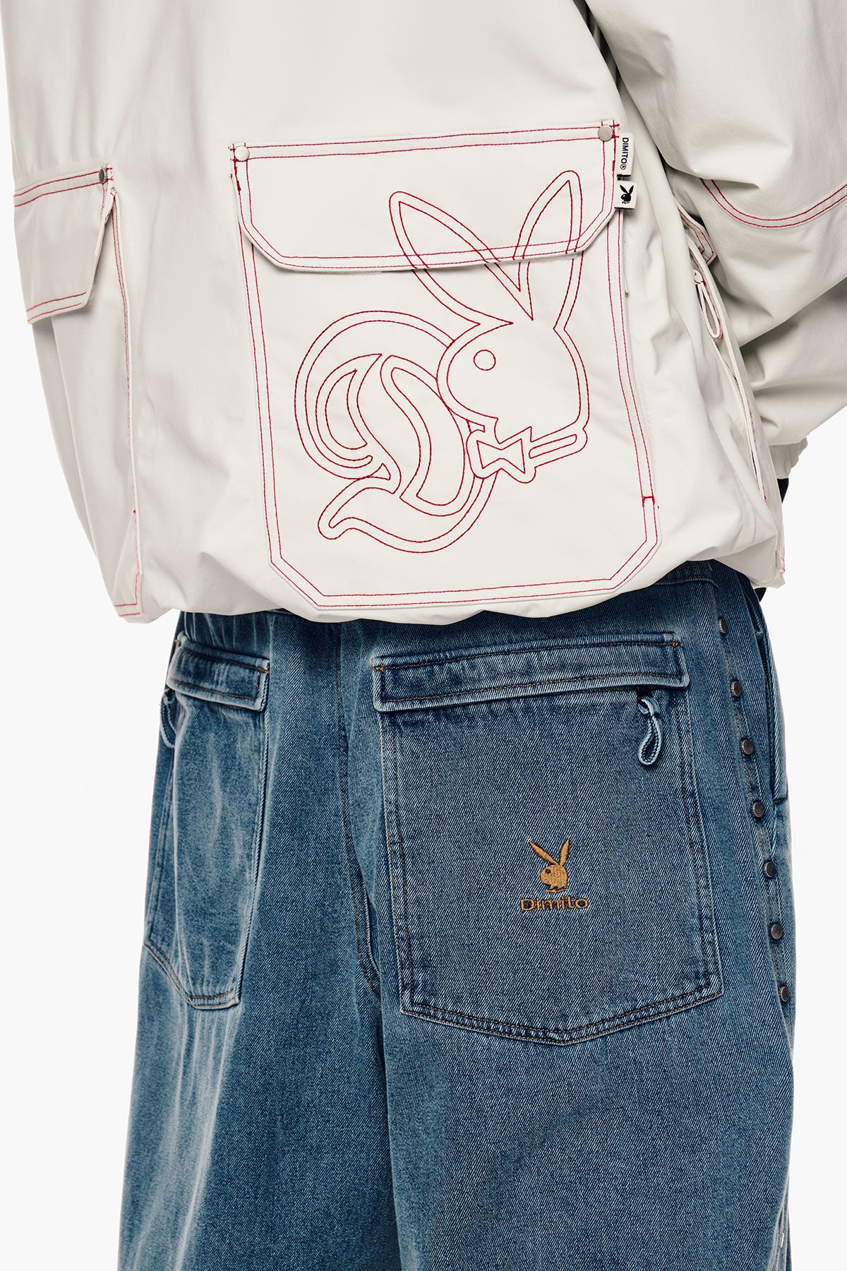 [PLAYBOY x DIMITO] STITCHED TRUCKER JACKET OFF WHITE