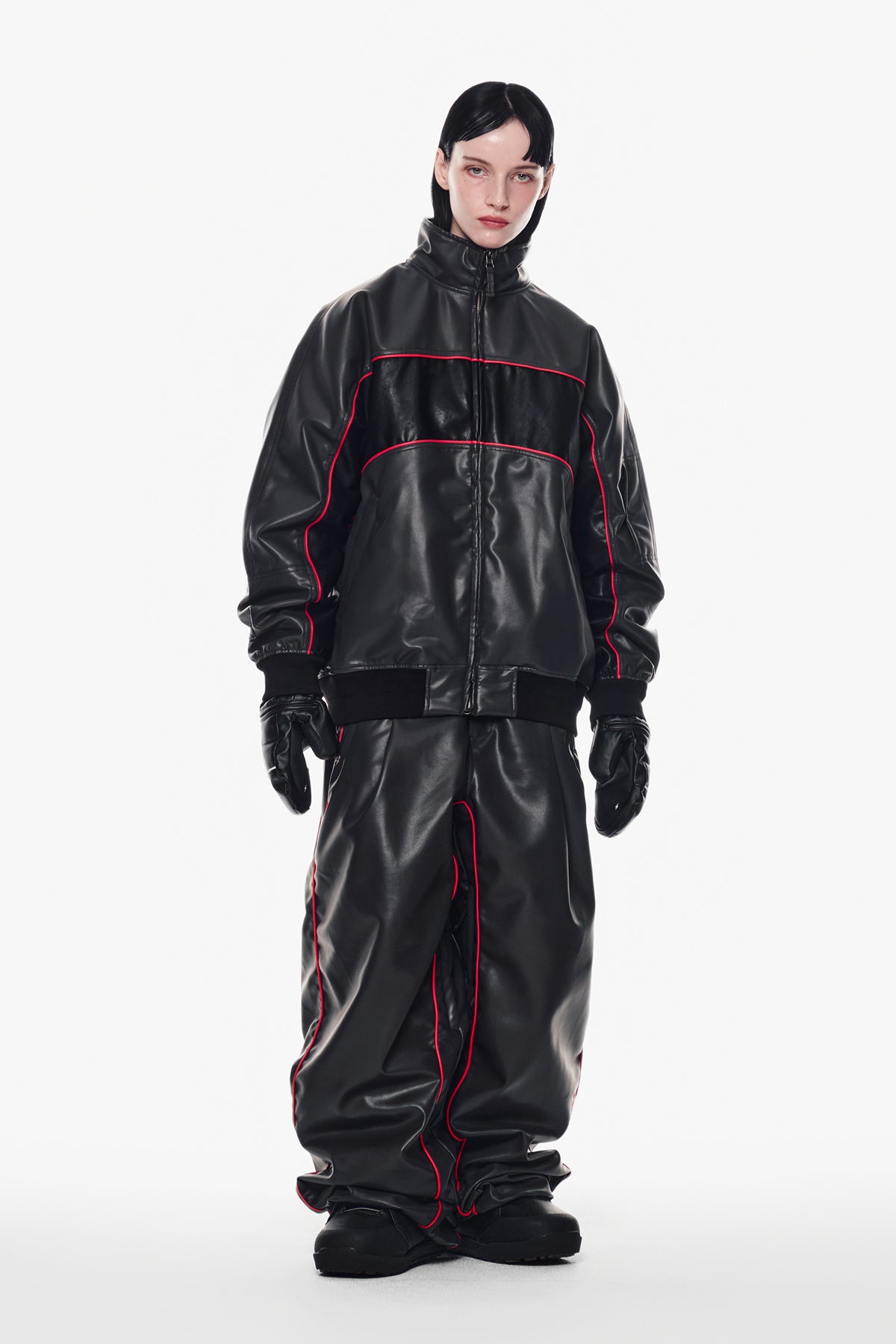 [PLAYBOY x DIMITO] BLOCK FAUX LEATHER JACKET CEMENT GREY