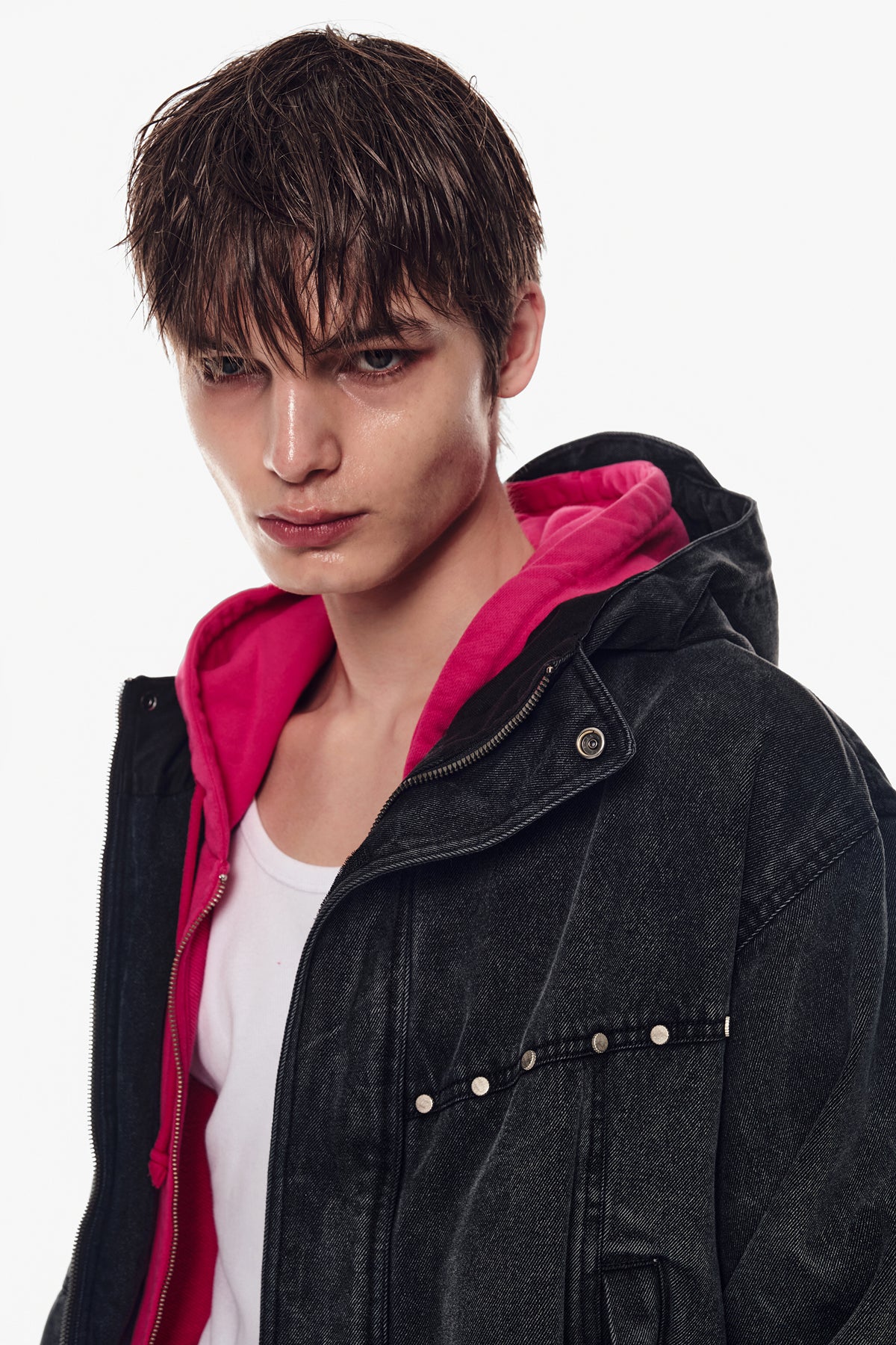 [PLAYBOY x DIMITO] STUD WESTERN DENIM JACKET WASHED GREY
