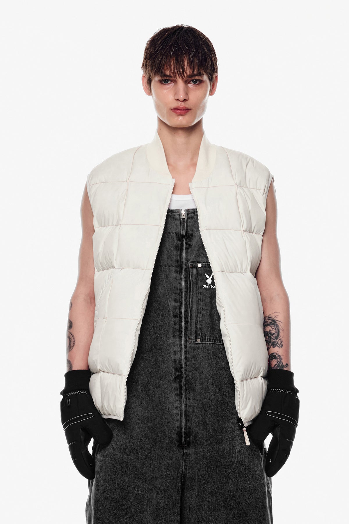 [PLAYBOY x DIMITO] STITCHED DOWN VEST OFF WHITE