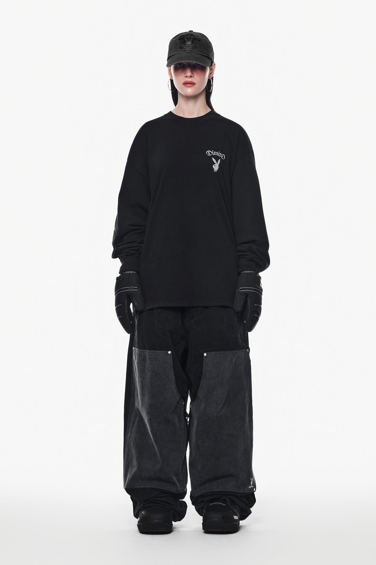 [PLAYBOY x DIMITO] DOUBLE KNEE DENIM PANTS (WIDE FIT LV.2) WASHED BLACK